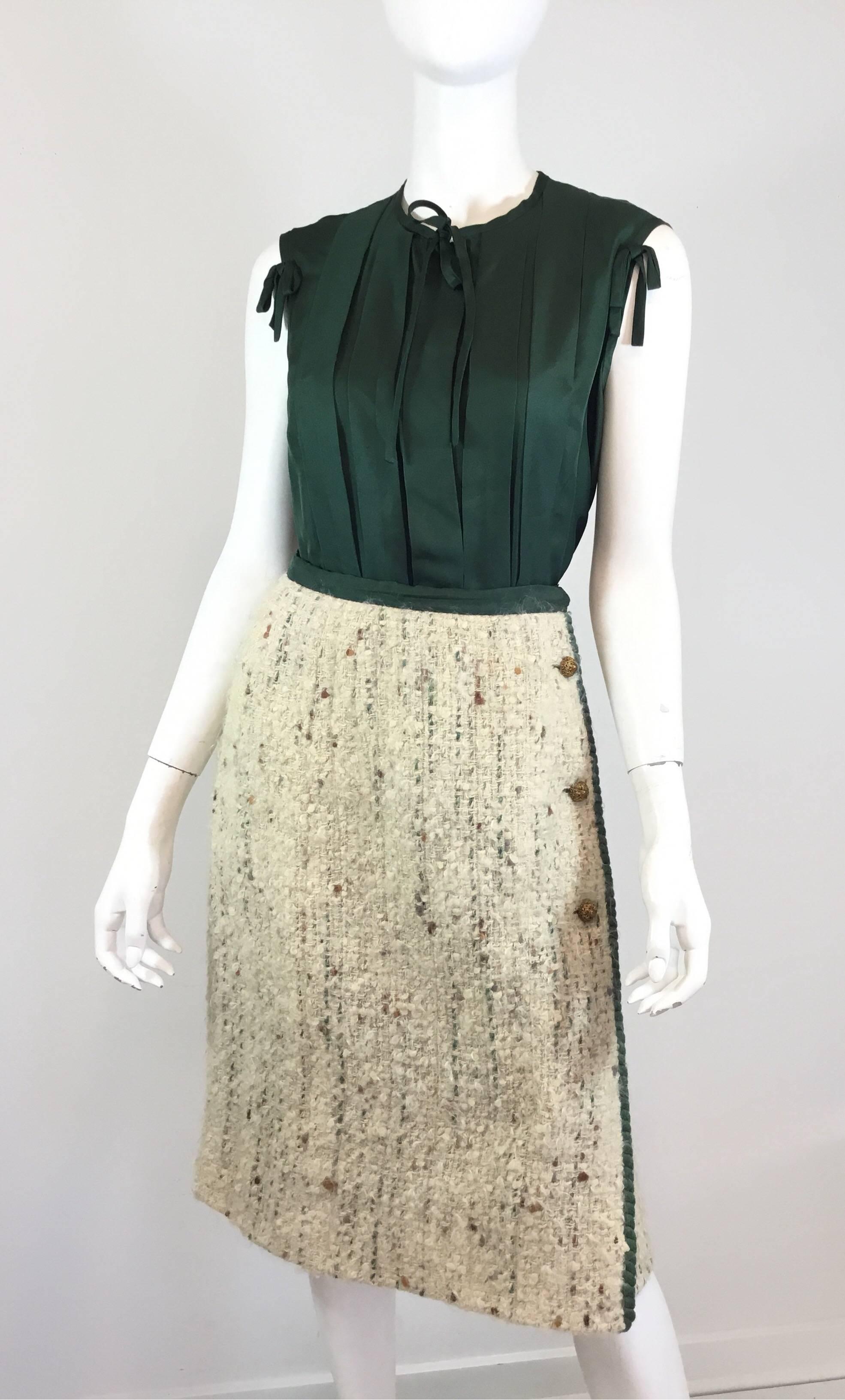 Beige Chanel Couture Tweed Skirt Suit, 1950-1960s