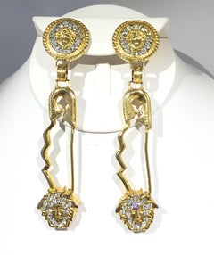 Gianni Versace Iconic XL Safety Pin Medusa Drop Earrings