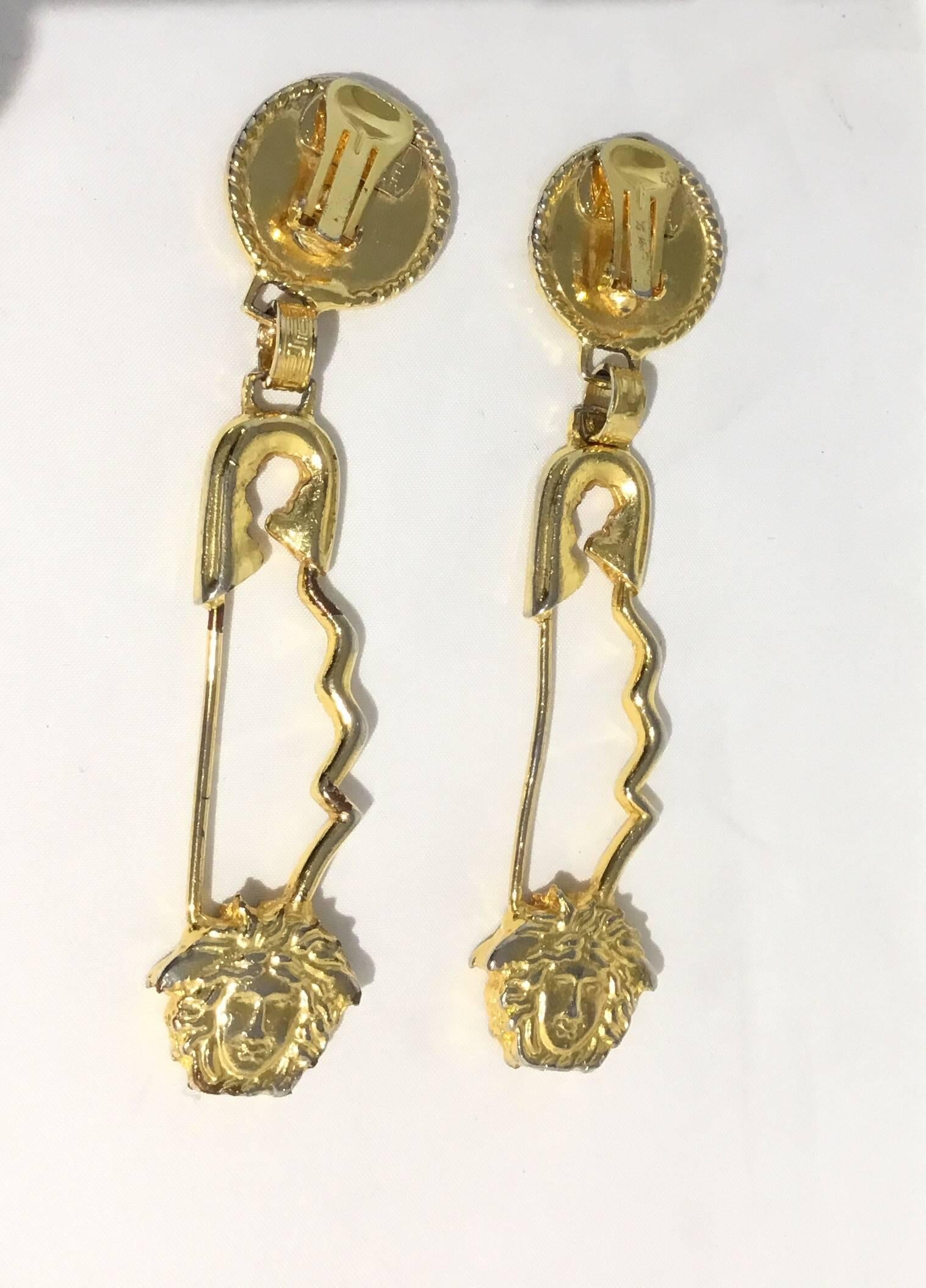 medusa safety pin drop earrings