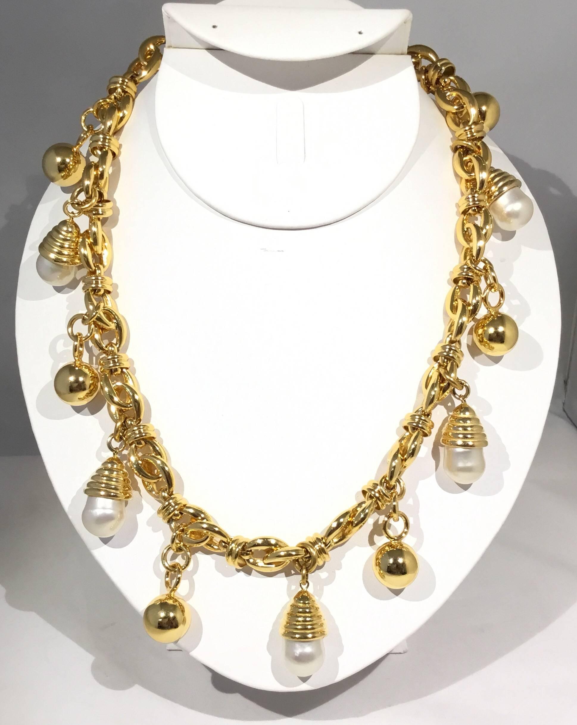 Brown Judith Leiber Pearl & Gold Chain Belt