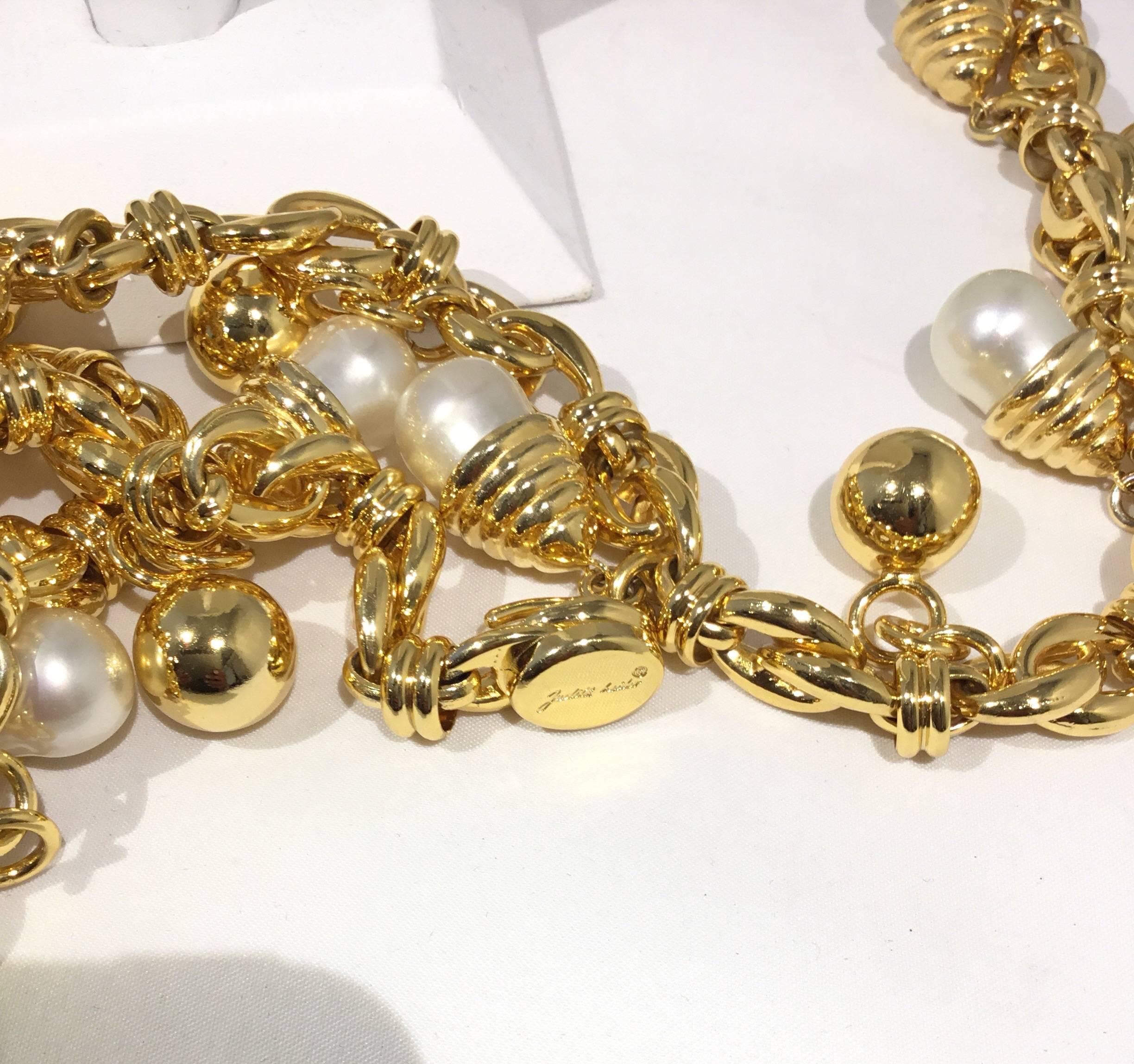 Women's Judith Leiber Pearl & Gold Chain Belt