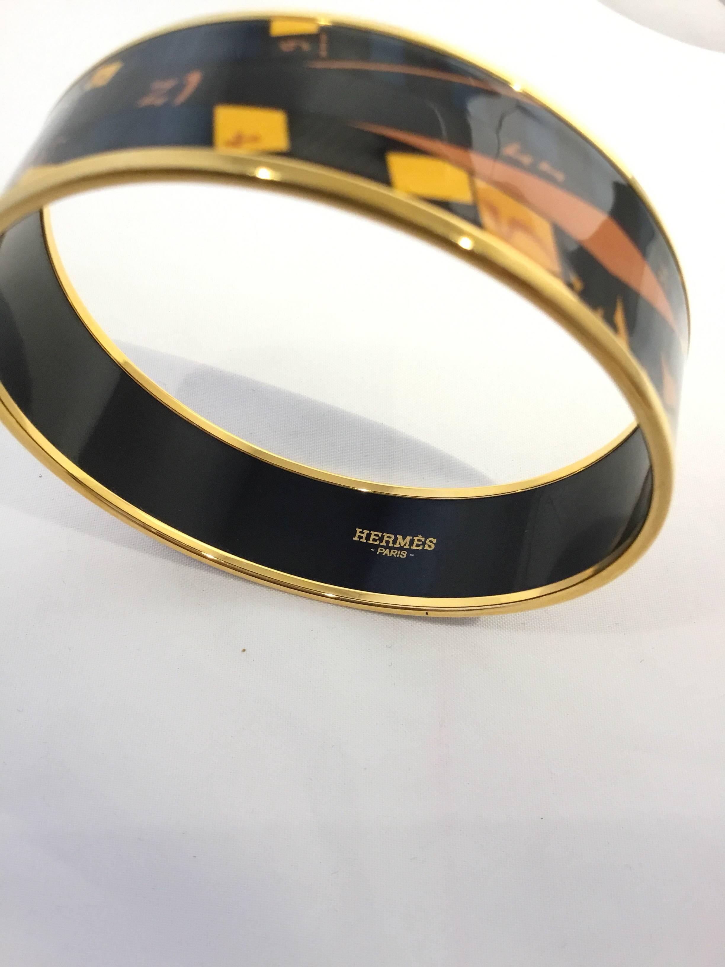Hermes Paris Multicolor Enamel w/ Gold Bangle Bracelet 2