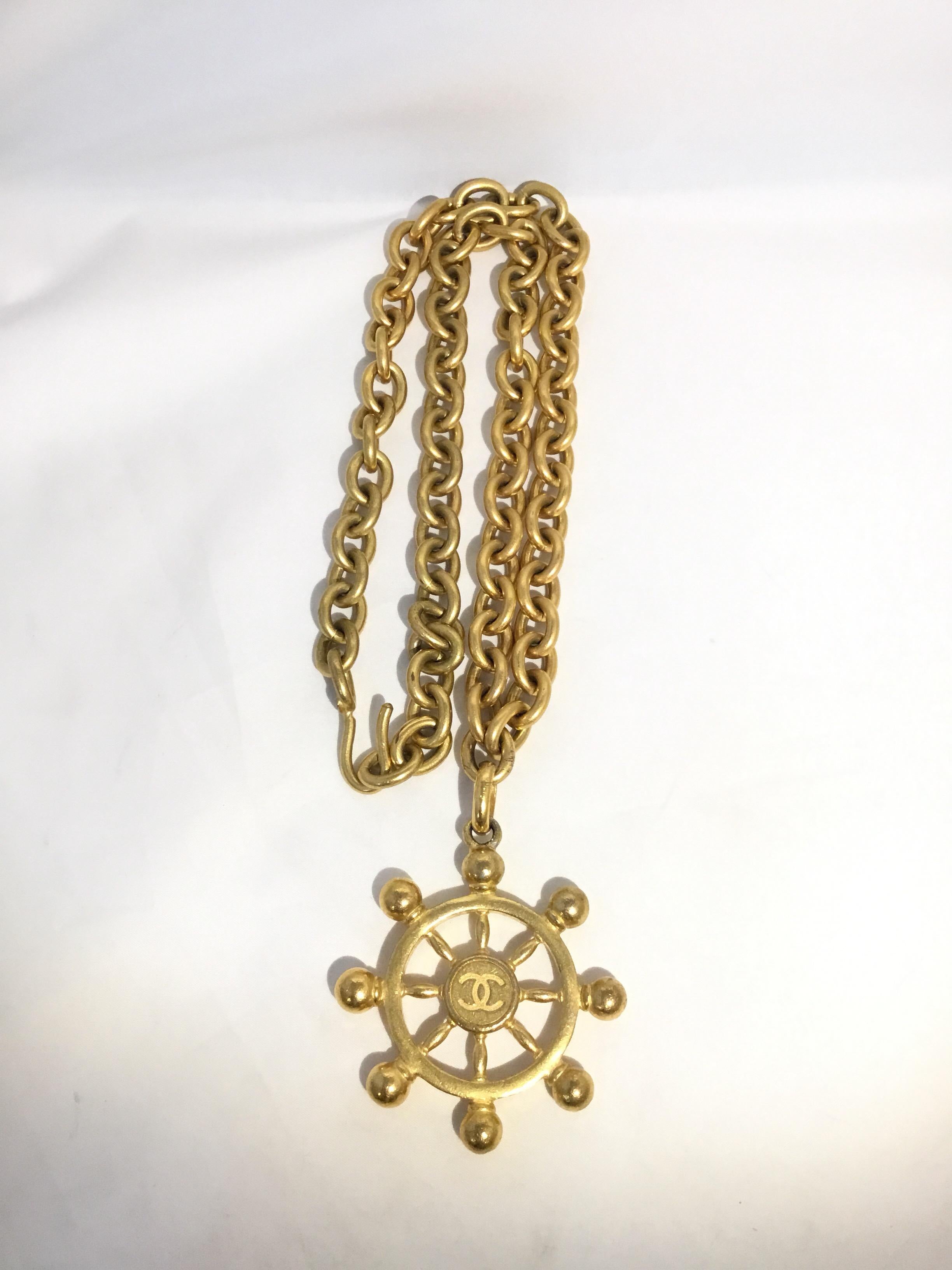 Women's or Men's Chanel 1994 P Ship Wheel Nautical Chain Necklace 
