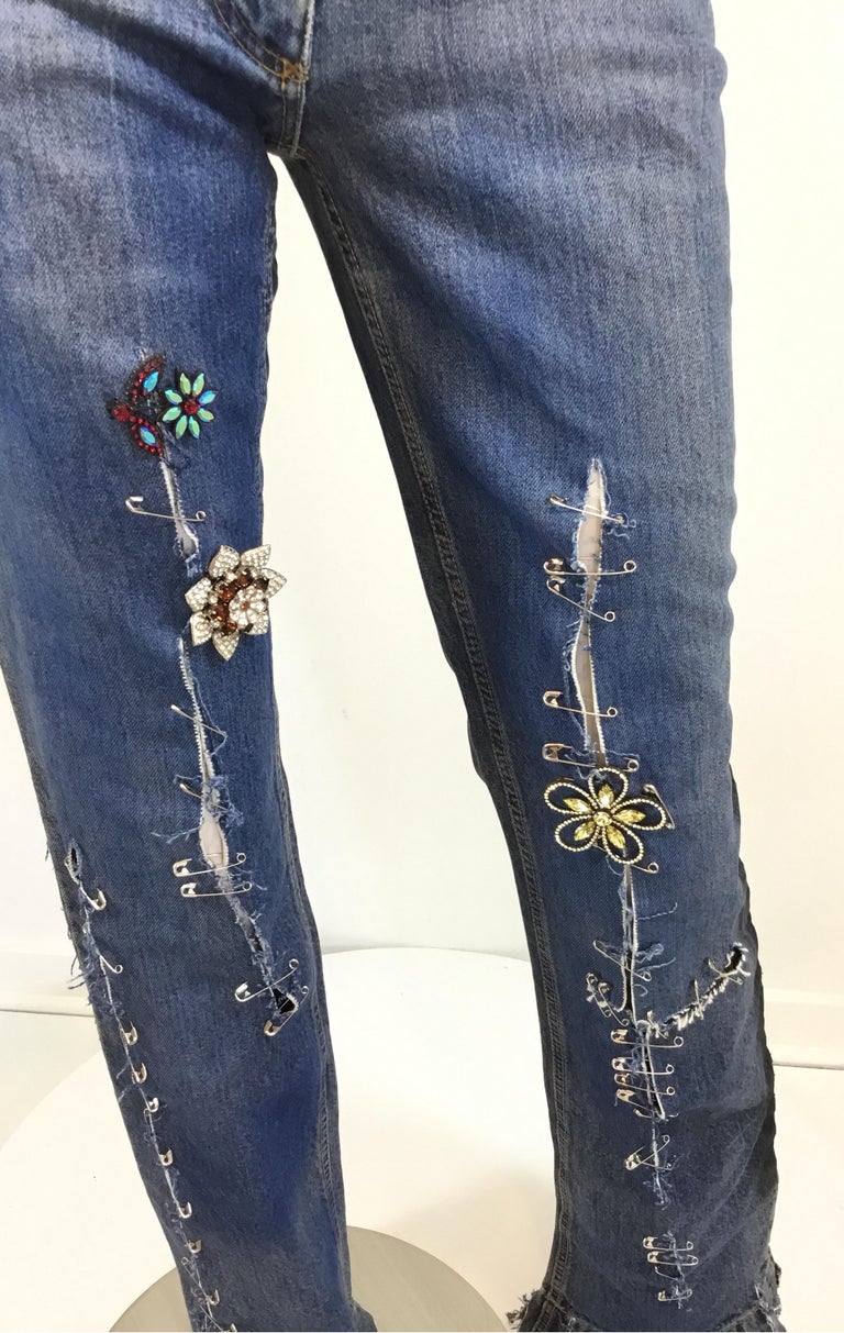 Dolce and Gabbana Safety Pin Jeans Spring Runway 2001 at 1stDibs