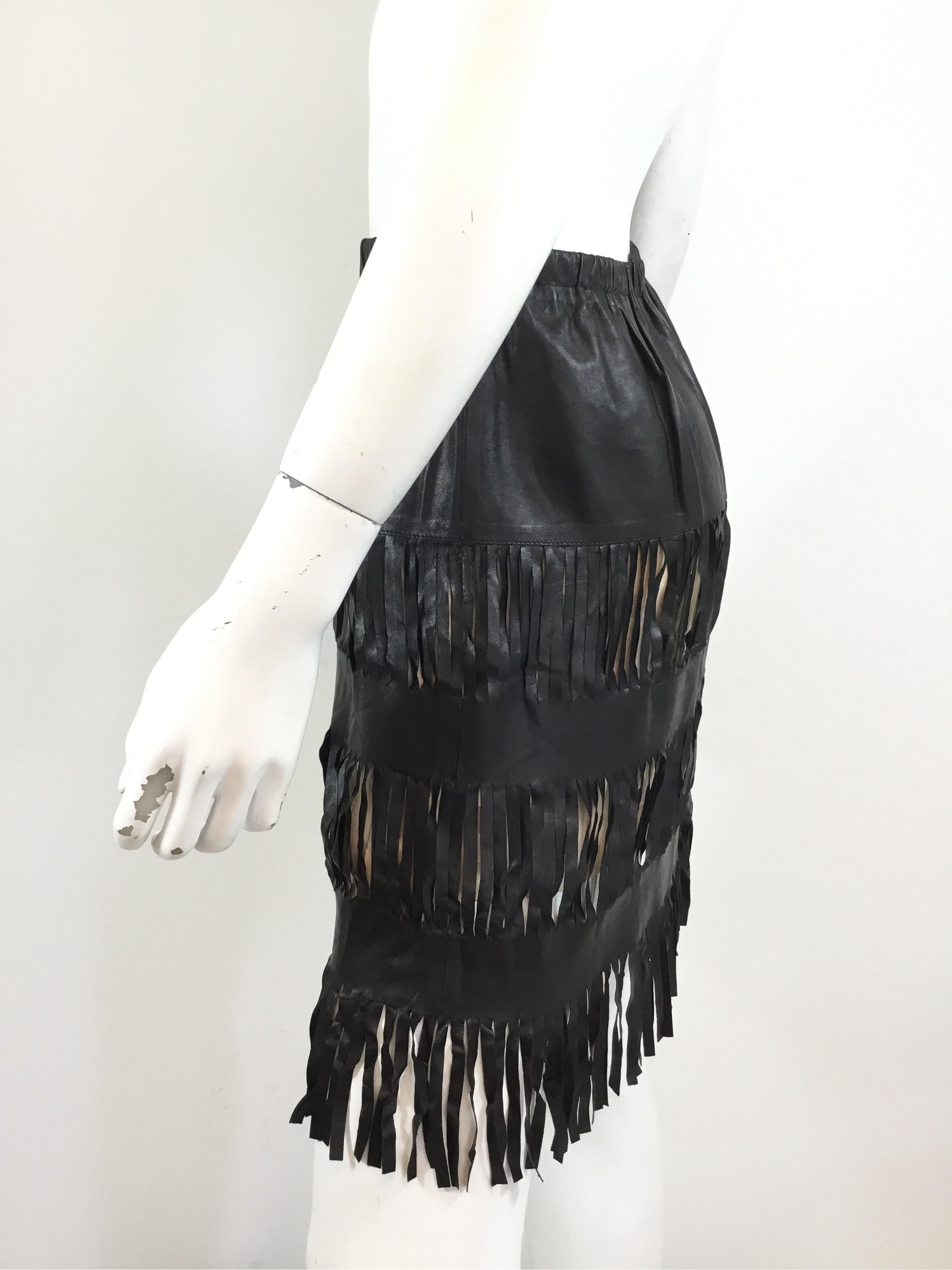 Black Tom Ford for Gucci Leather Fringe Skirt SS Runaway 1999