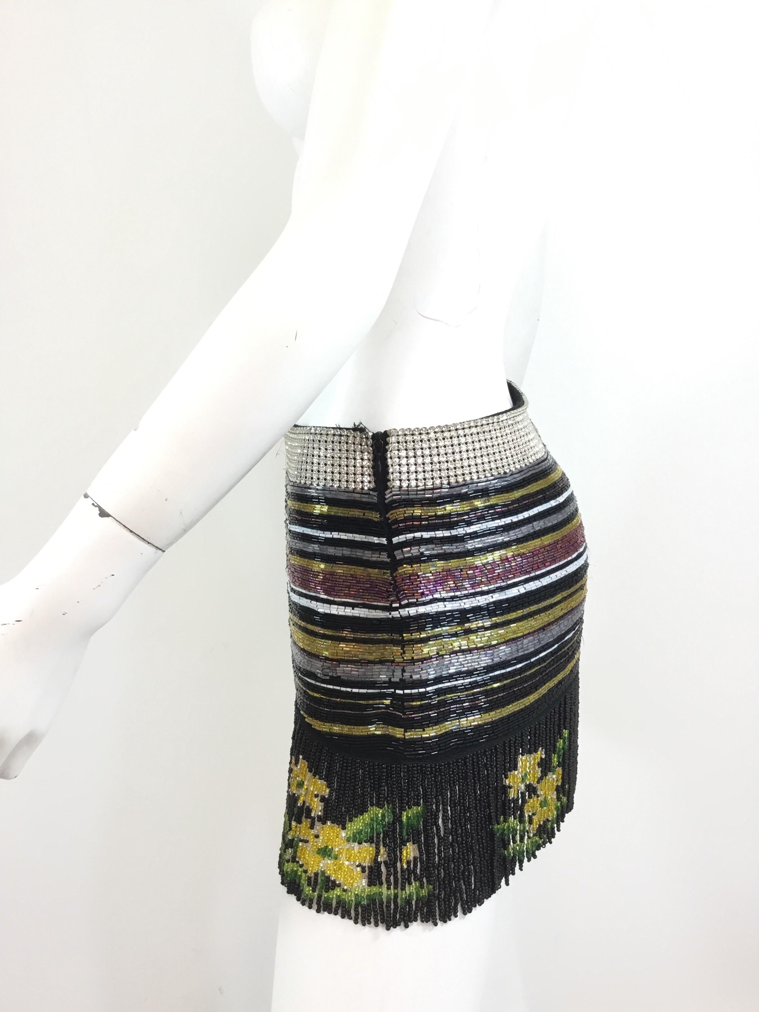 Black Dolce & Gabbana Beaded Fringe Mini Skirt, Spring Runway 2001