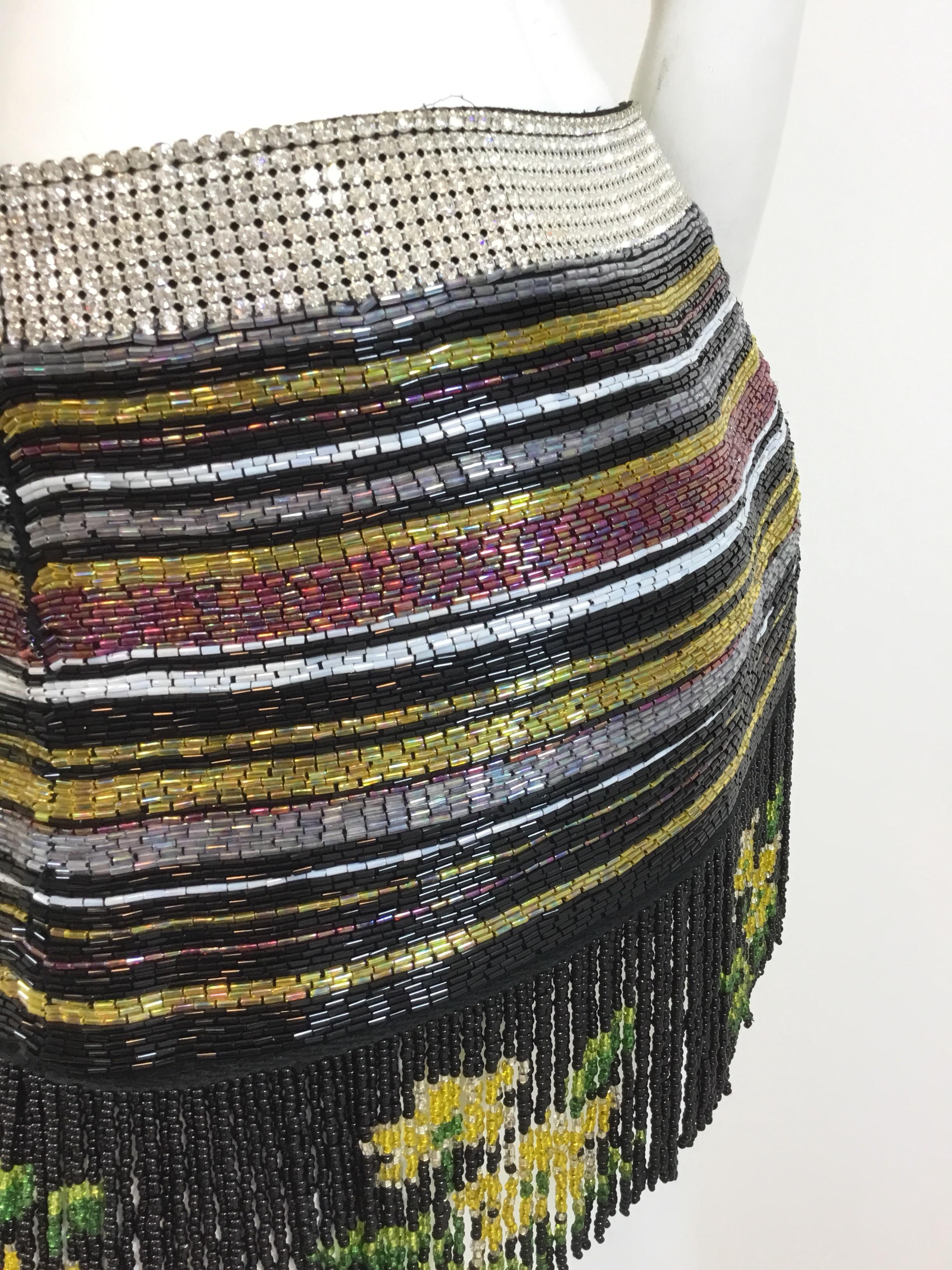 Women's Dolce & Gabbana Beaded Fringe Mini Skirt, Spring Runway 2001