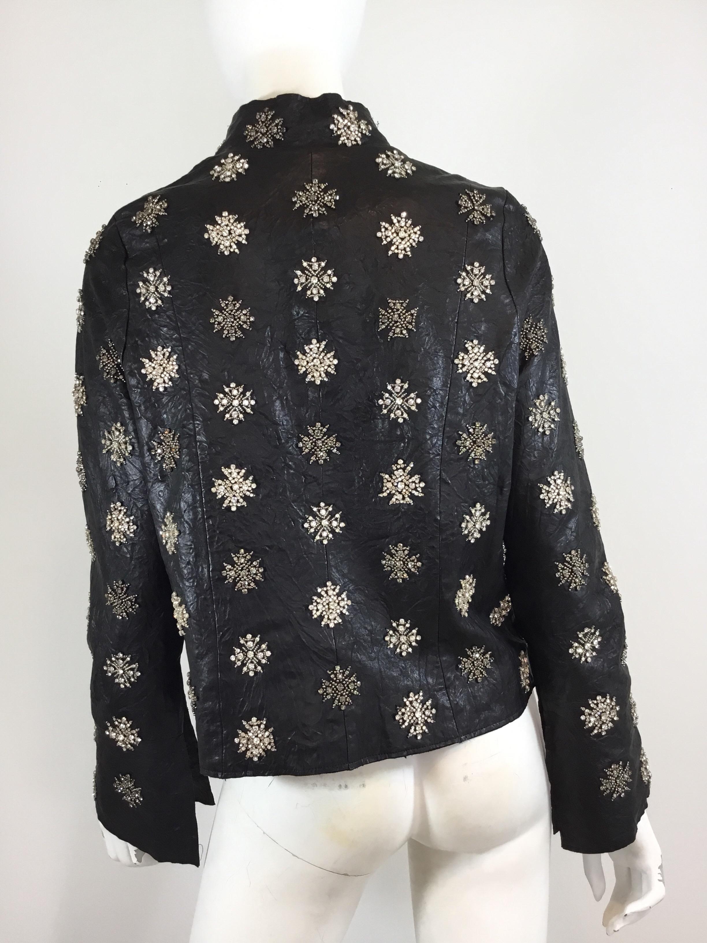 Rococo Leather Rhinestone Embellished Jacket In Excellent Condition In Carmel, CA