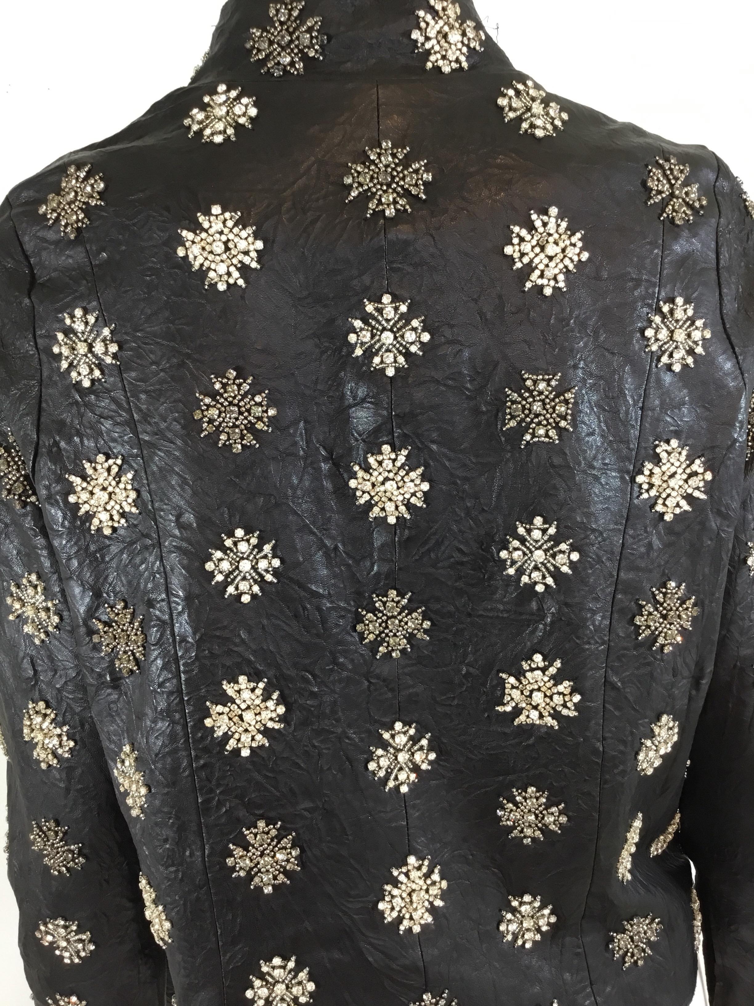 Women's Rococo Leather Rhinestone Embellished Jacket