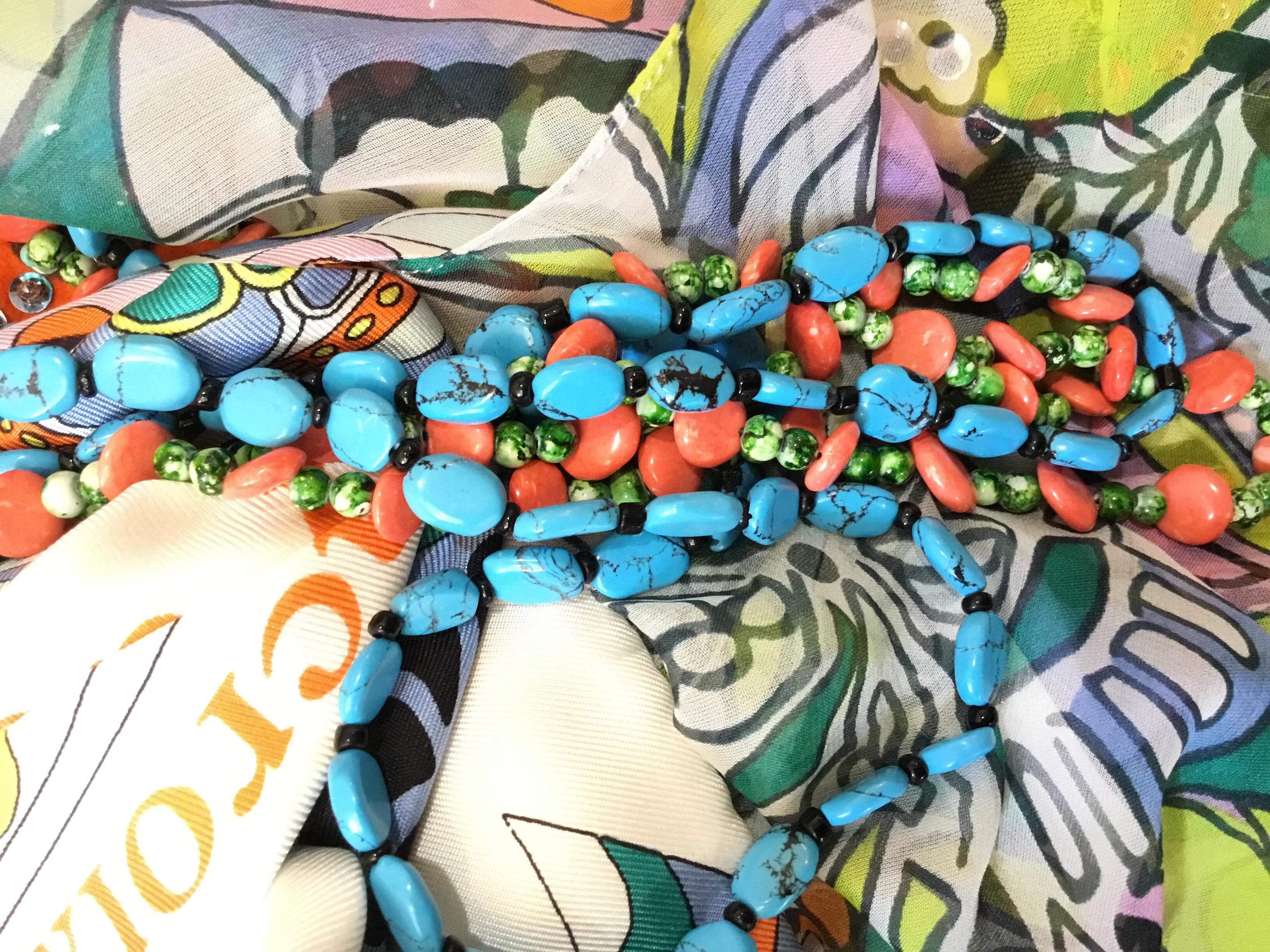 Christian Lacroix Scarf Turquoise and Coral Bead 1