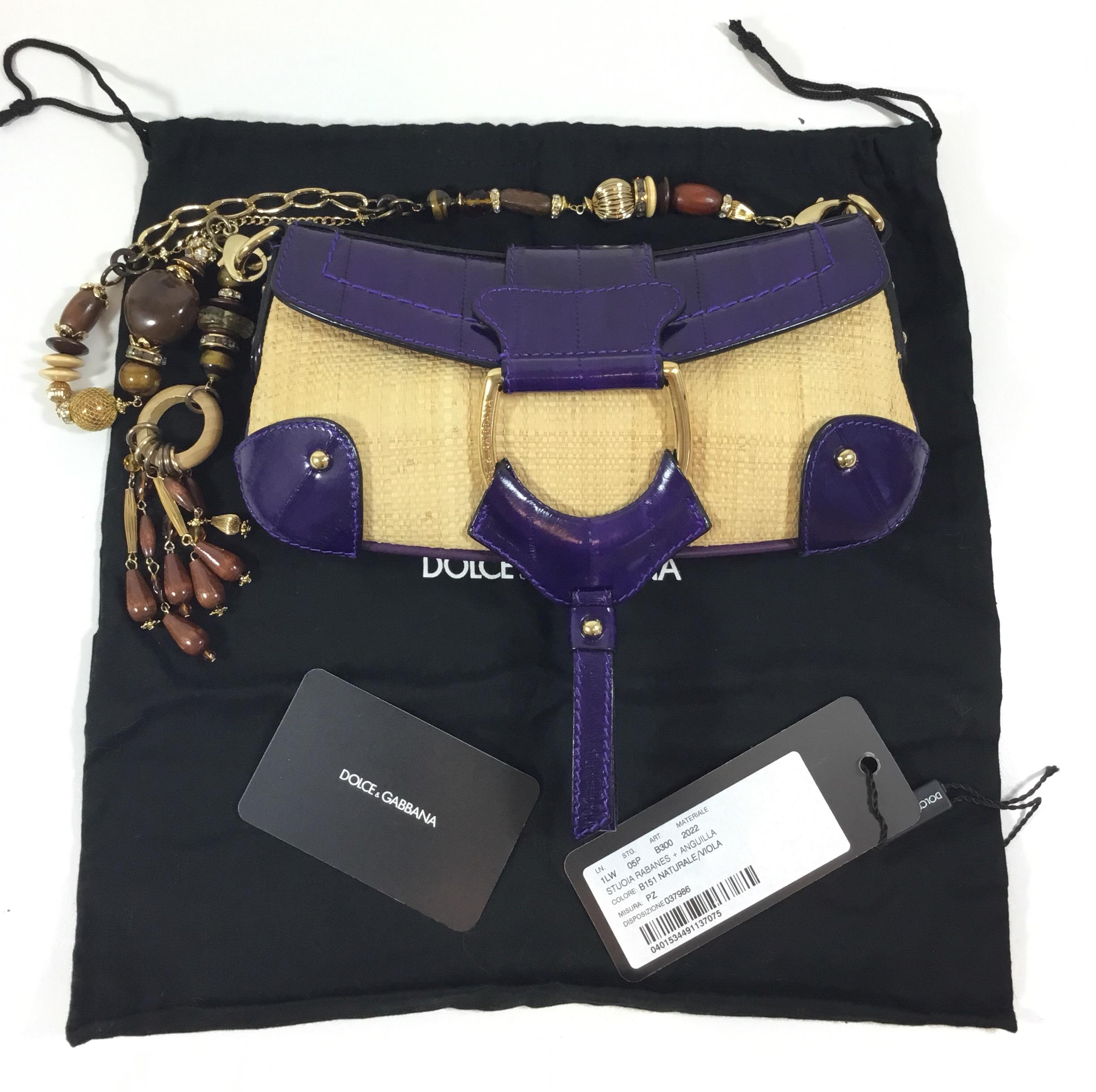 Purple Dolce & Gabbana Straw and Eel Purse with Bead Chain