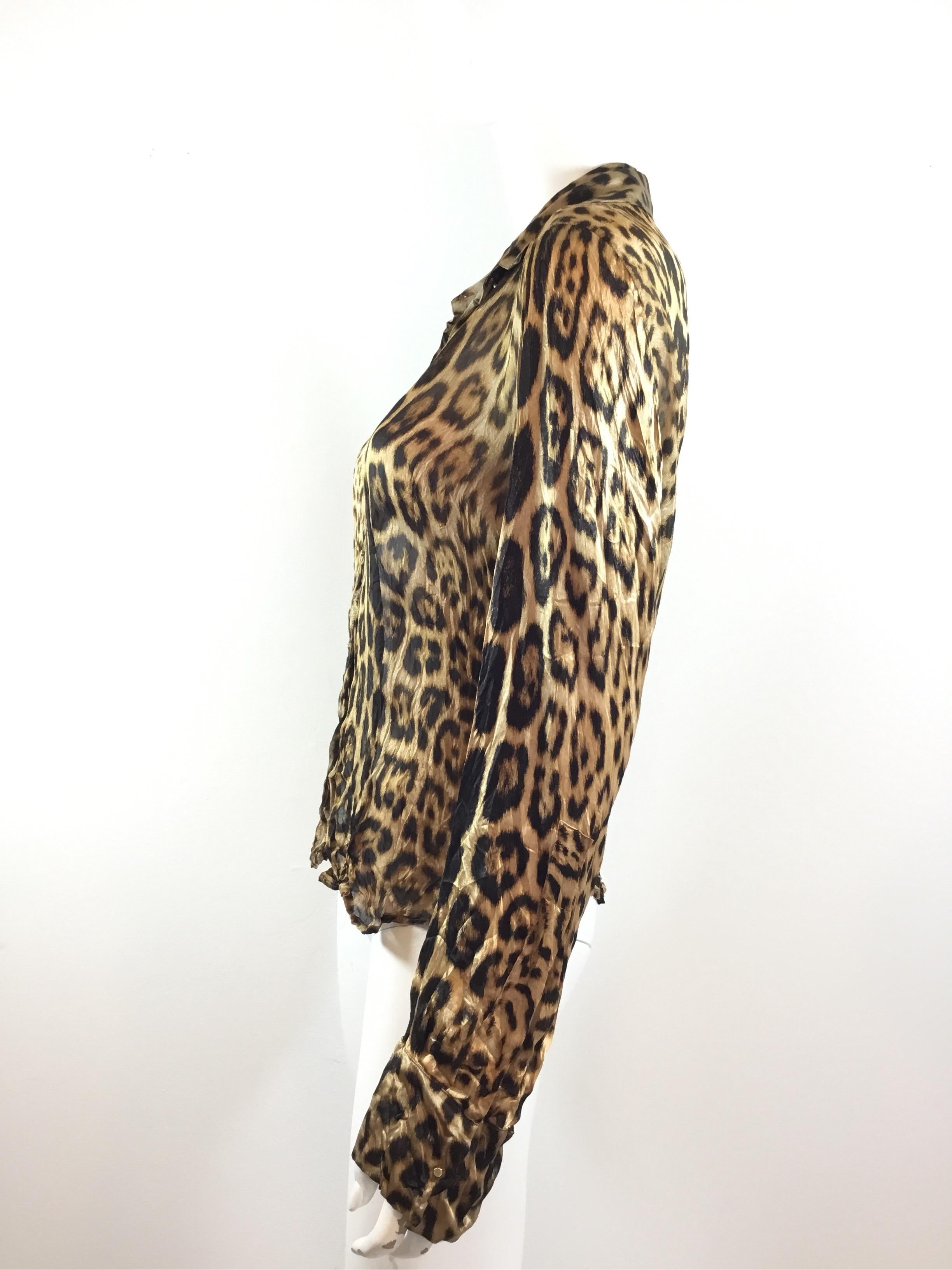 Brown Roberto Cavalli Silk Leopard Blouse