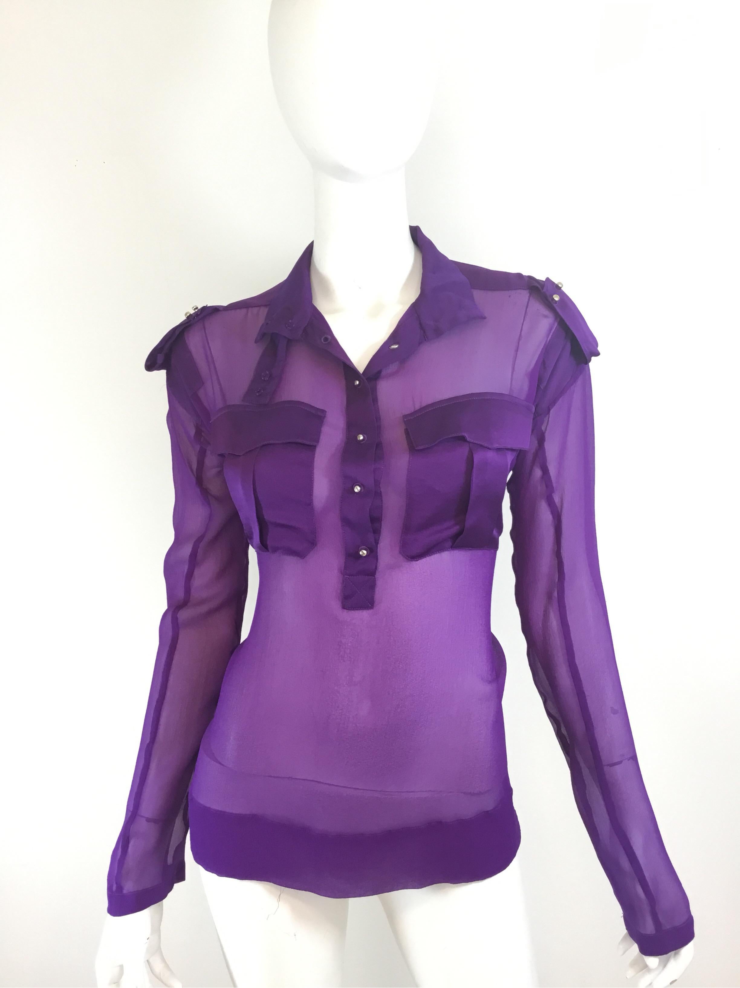 Purple Tom Ford Silk Blouse Military Style