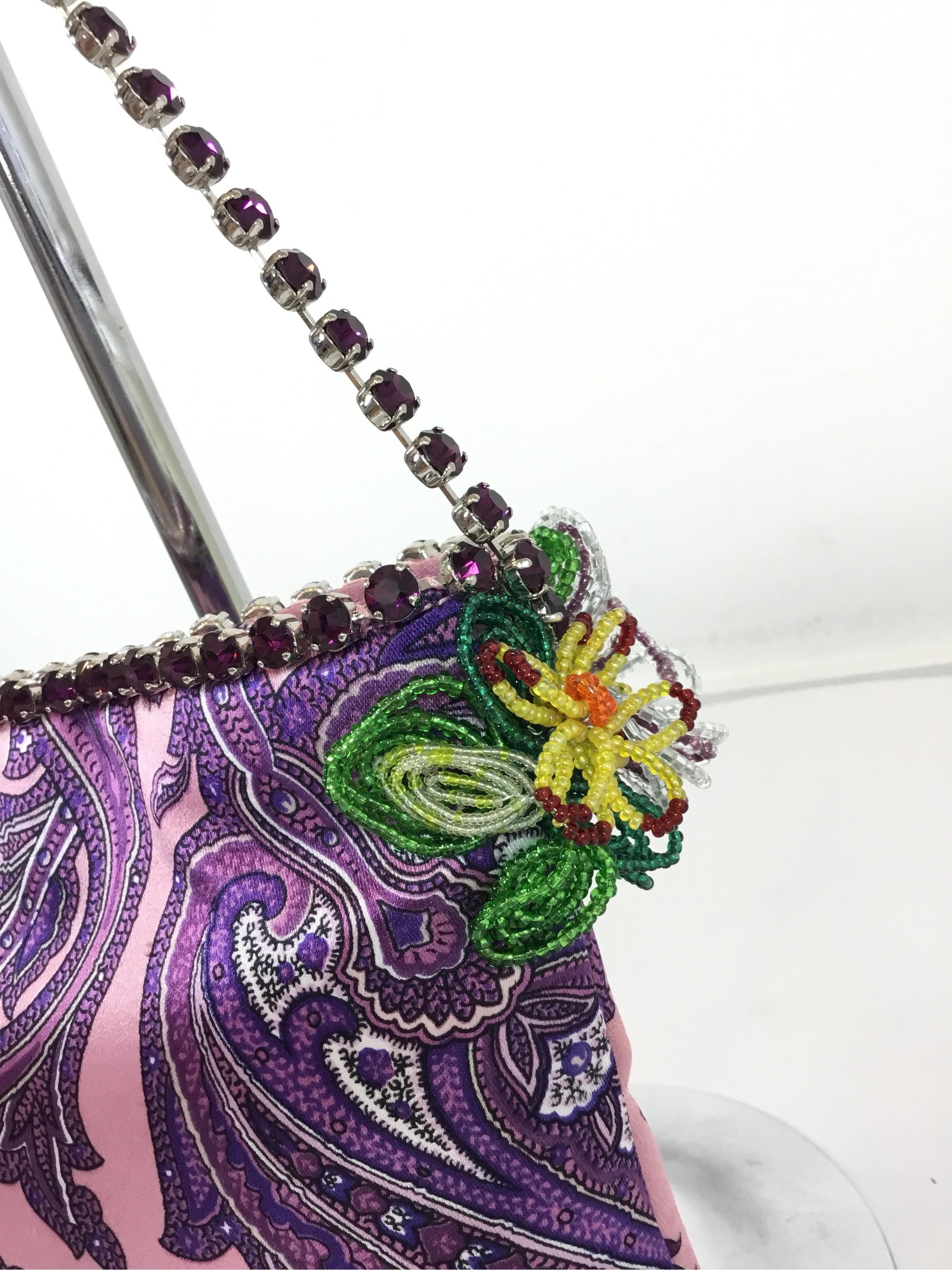 Dolce & Gabbana Satin Purse with Rhinestone Handle In Excellent Condition In Carmel, CA