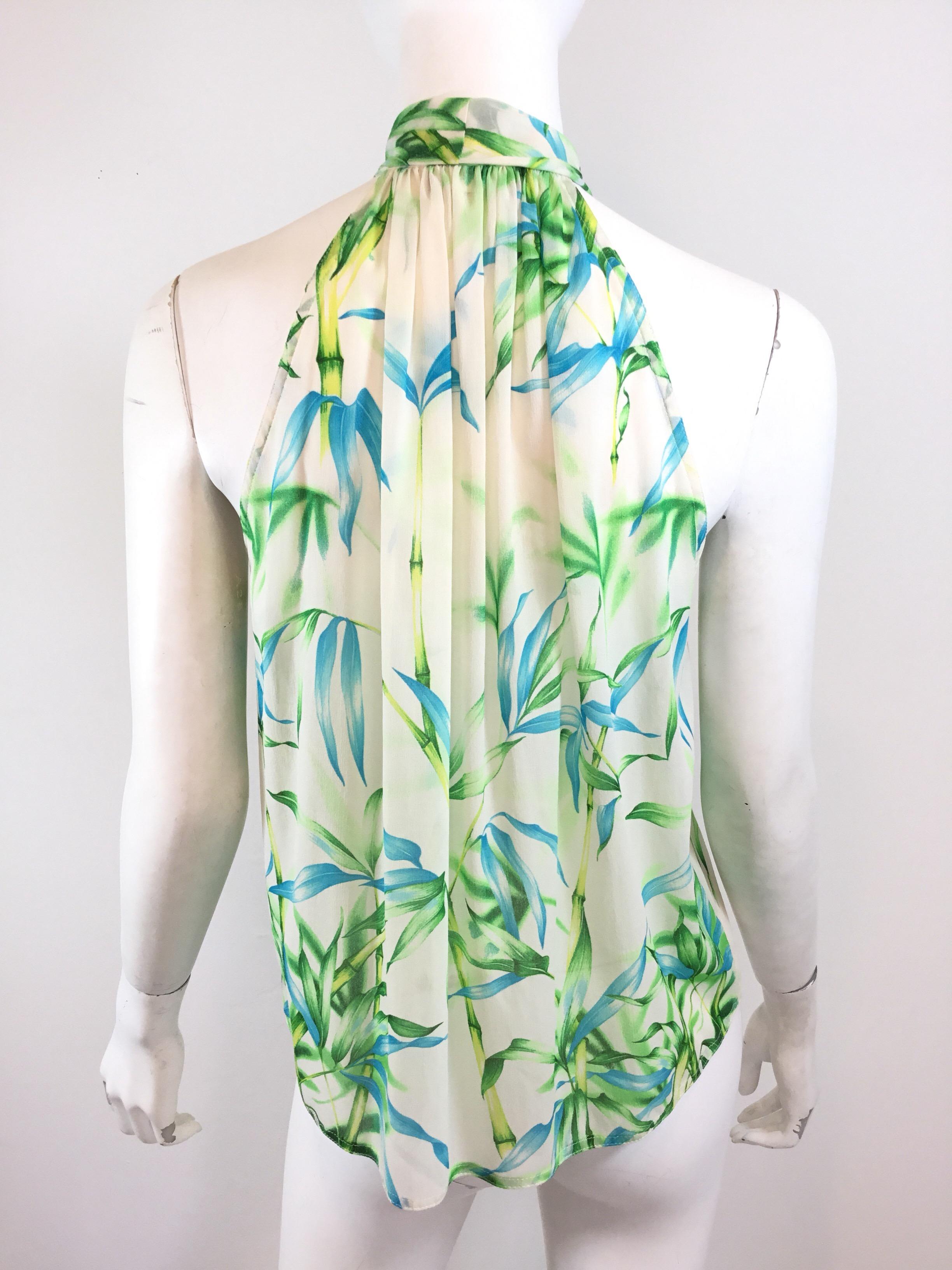 Green Gianni Versace Silk Print Blouse with Neck Tie