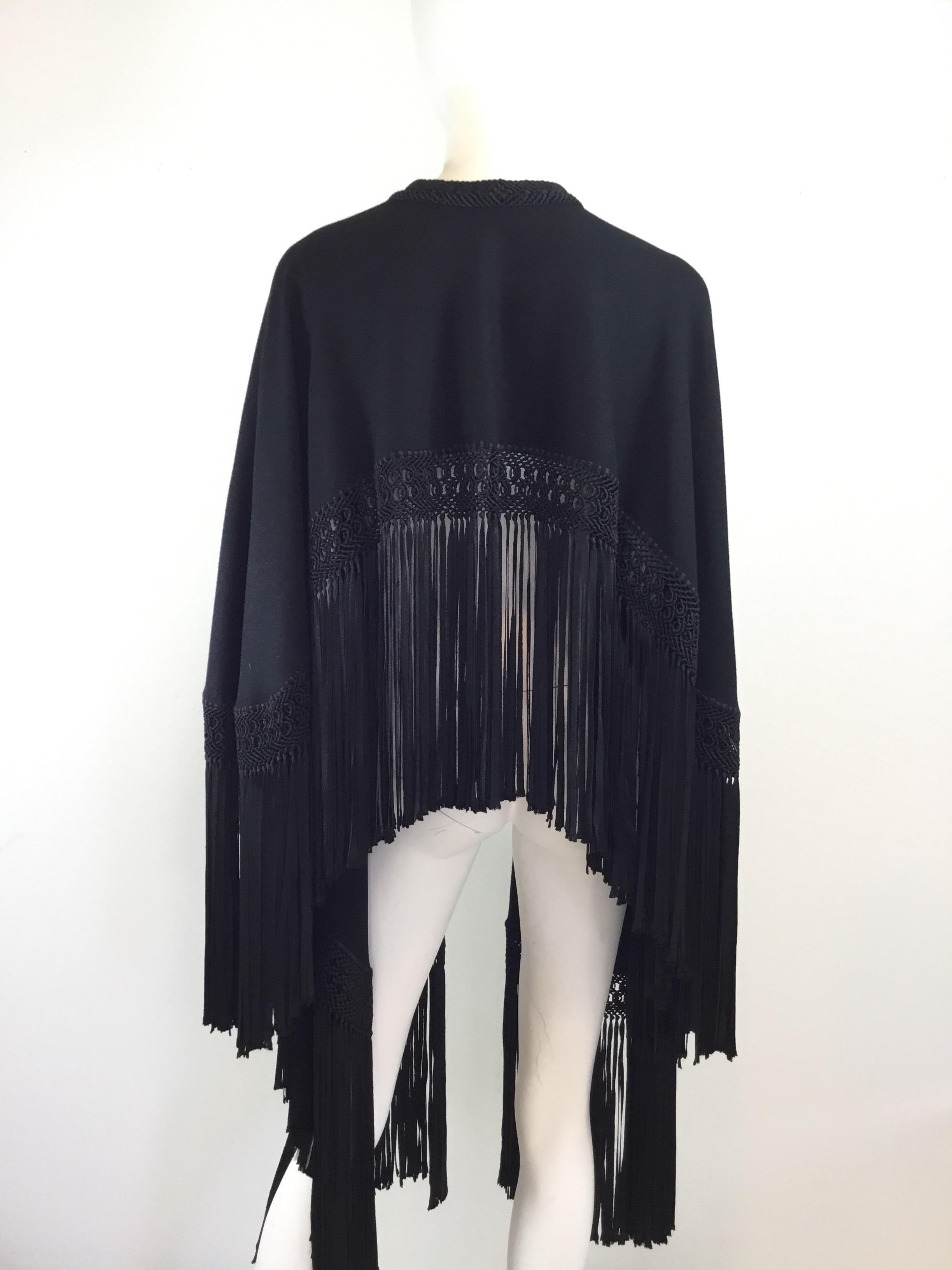 Black Wool and Crepe 1950’s Wrap with Fringe 2