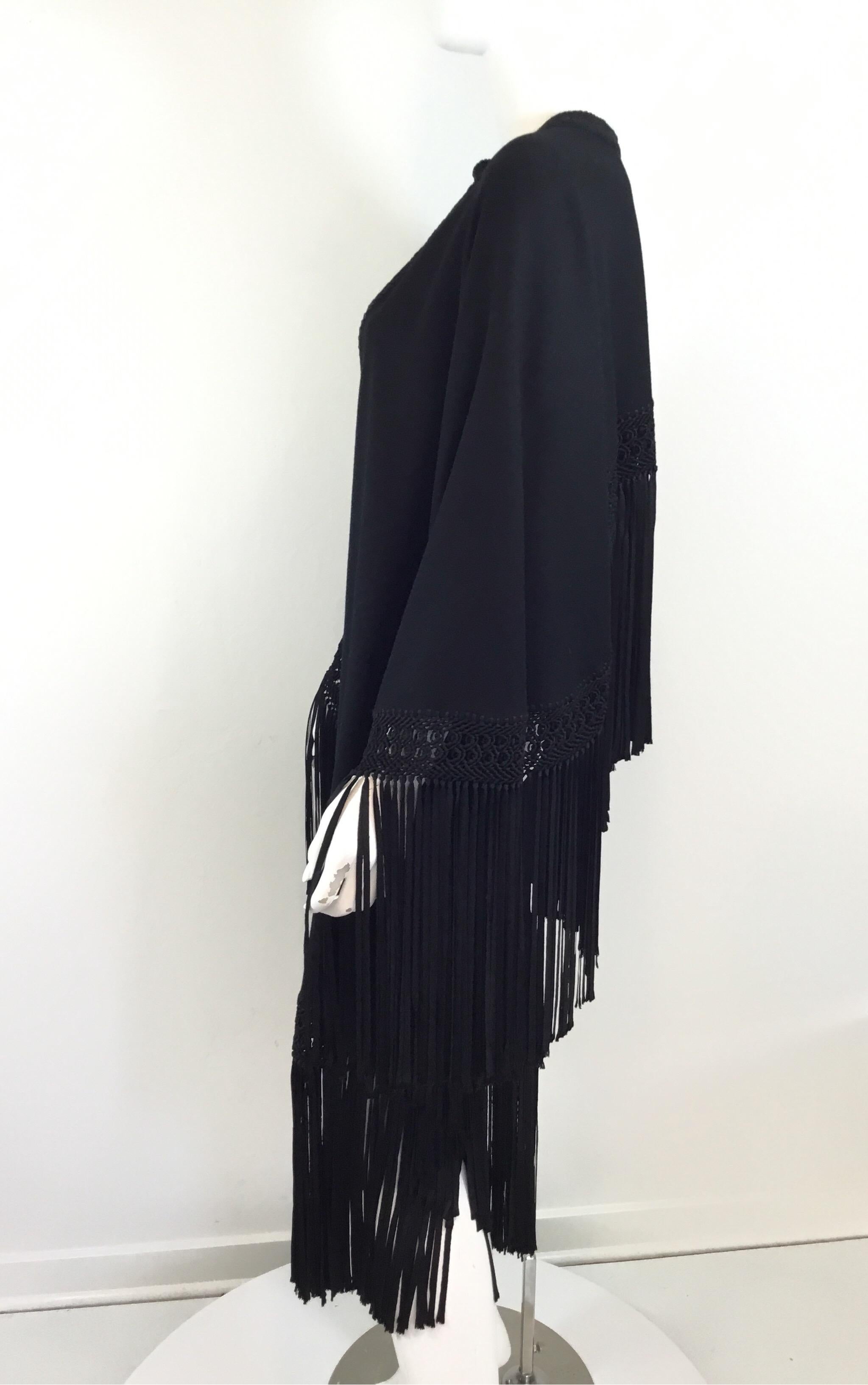 Black Wool and Crepe 1950’s Wrap with Fringe 1