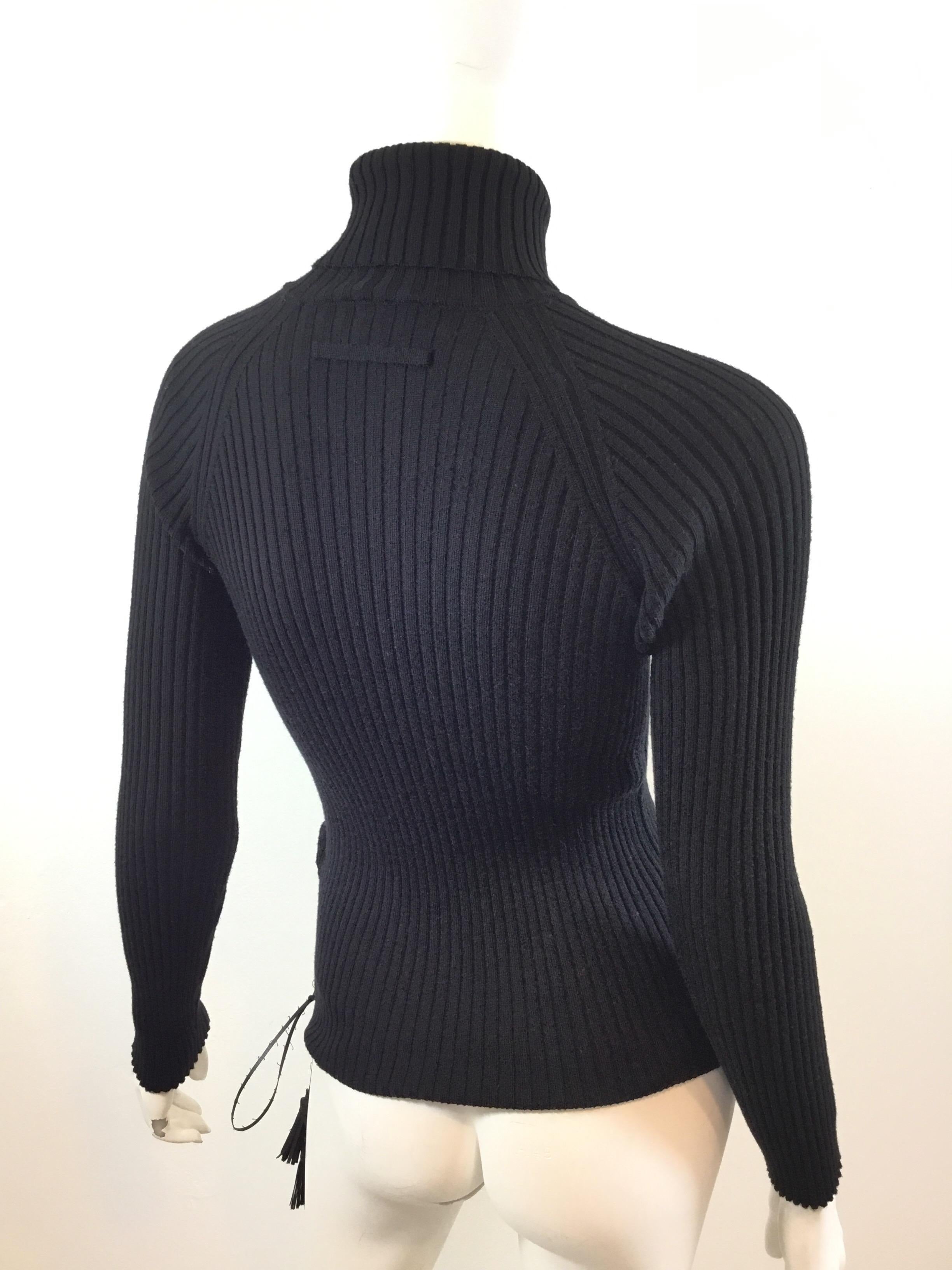 Jean Paul Gaultier Ribbed Turtleneck with Lace Tie Hem In Good Condition In Carmel, CA