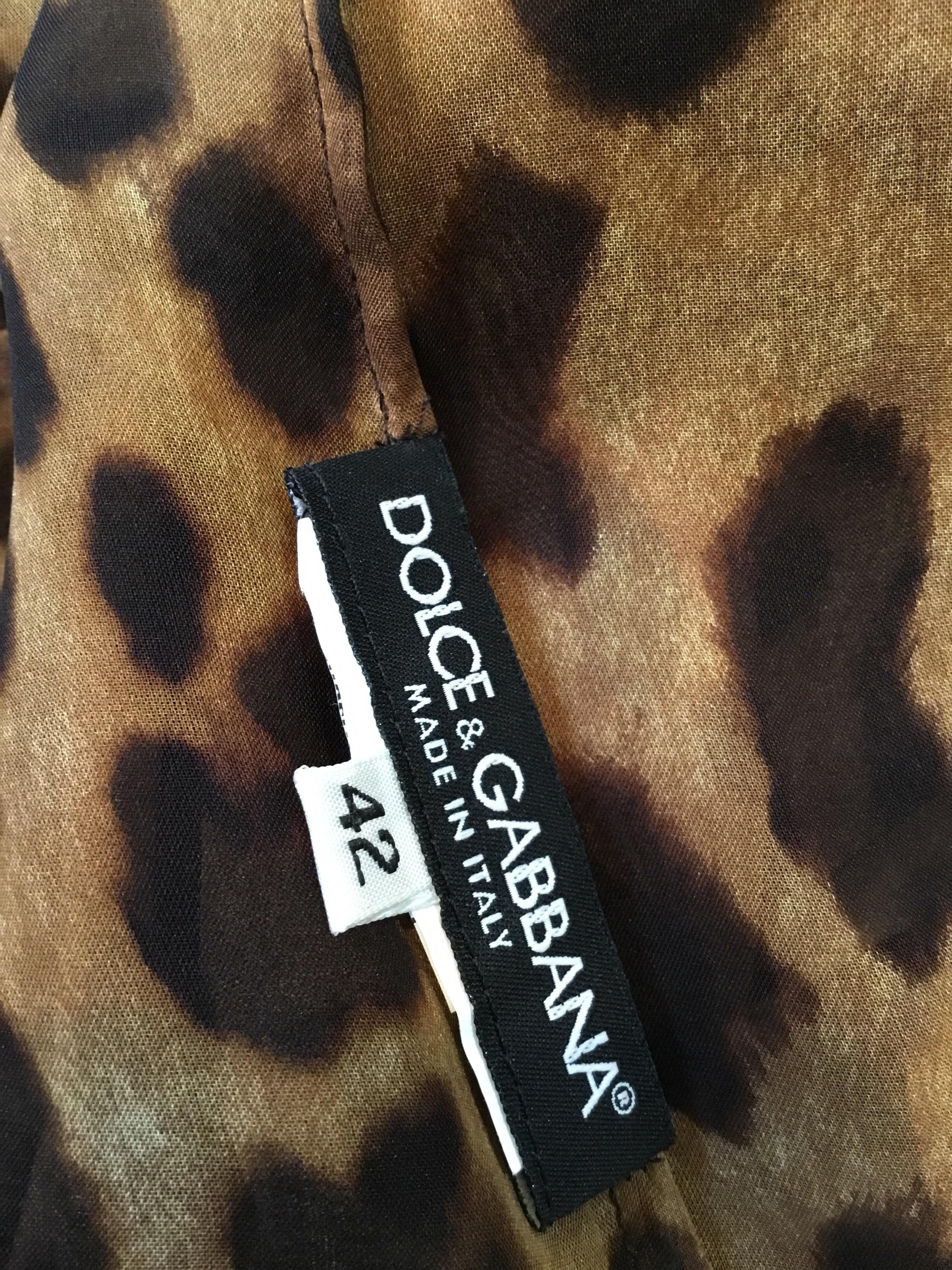 Dolce & Gabanna Leopard Print Silk Chiffon Blouse with Neck Tie 1