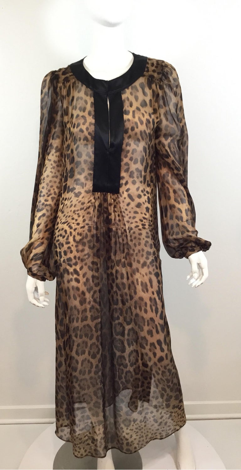 Dolce and Gabbana Silk Chiffon Caftan Gown with Leopard Print at ...