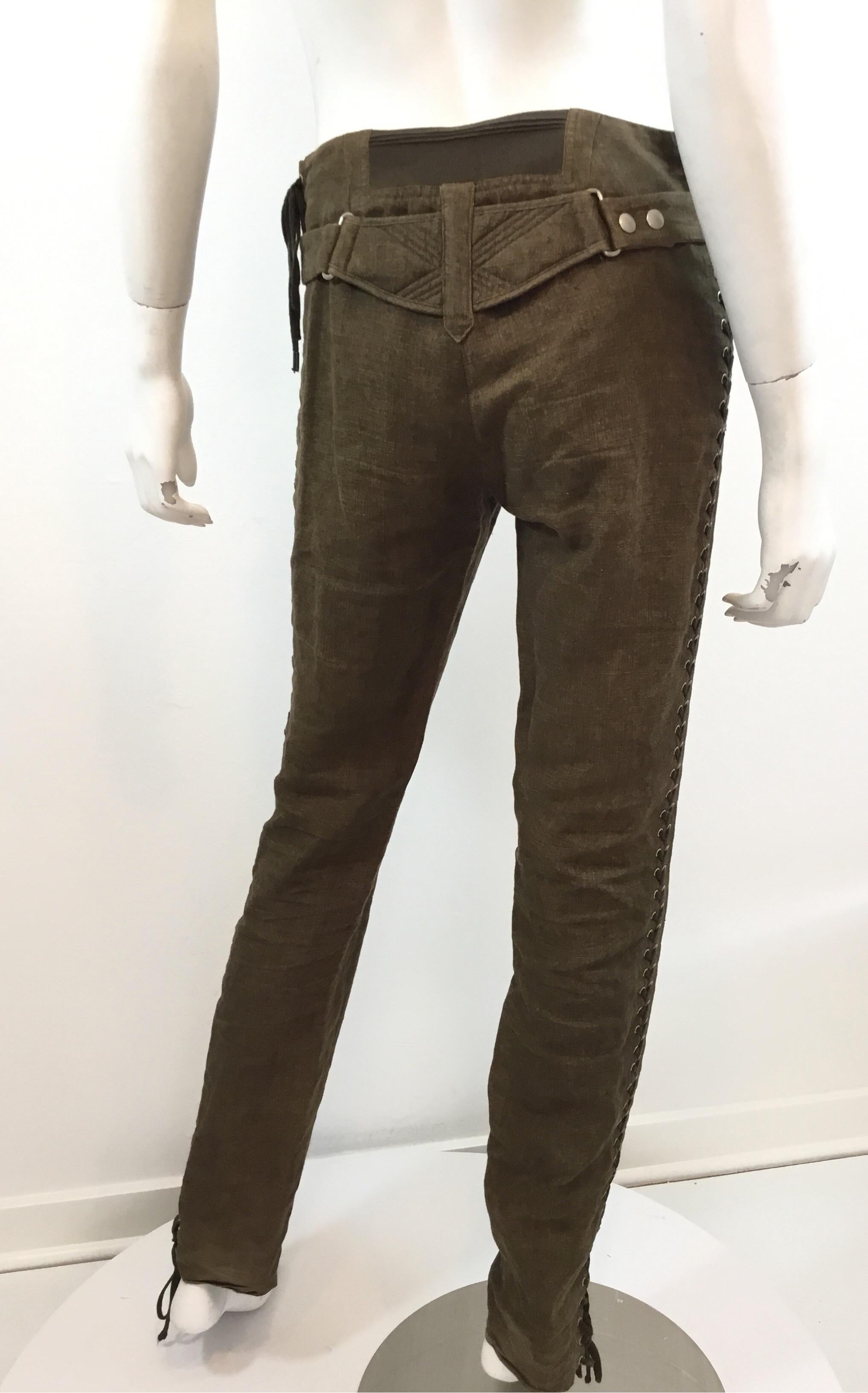 Jean Paul Gaultier Lace Up Linen Pants In Excellent Condition For Sale In Carmel, CA