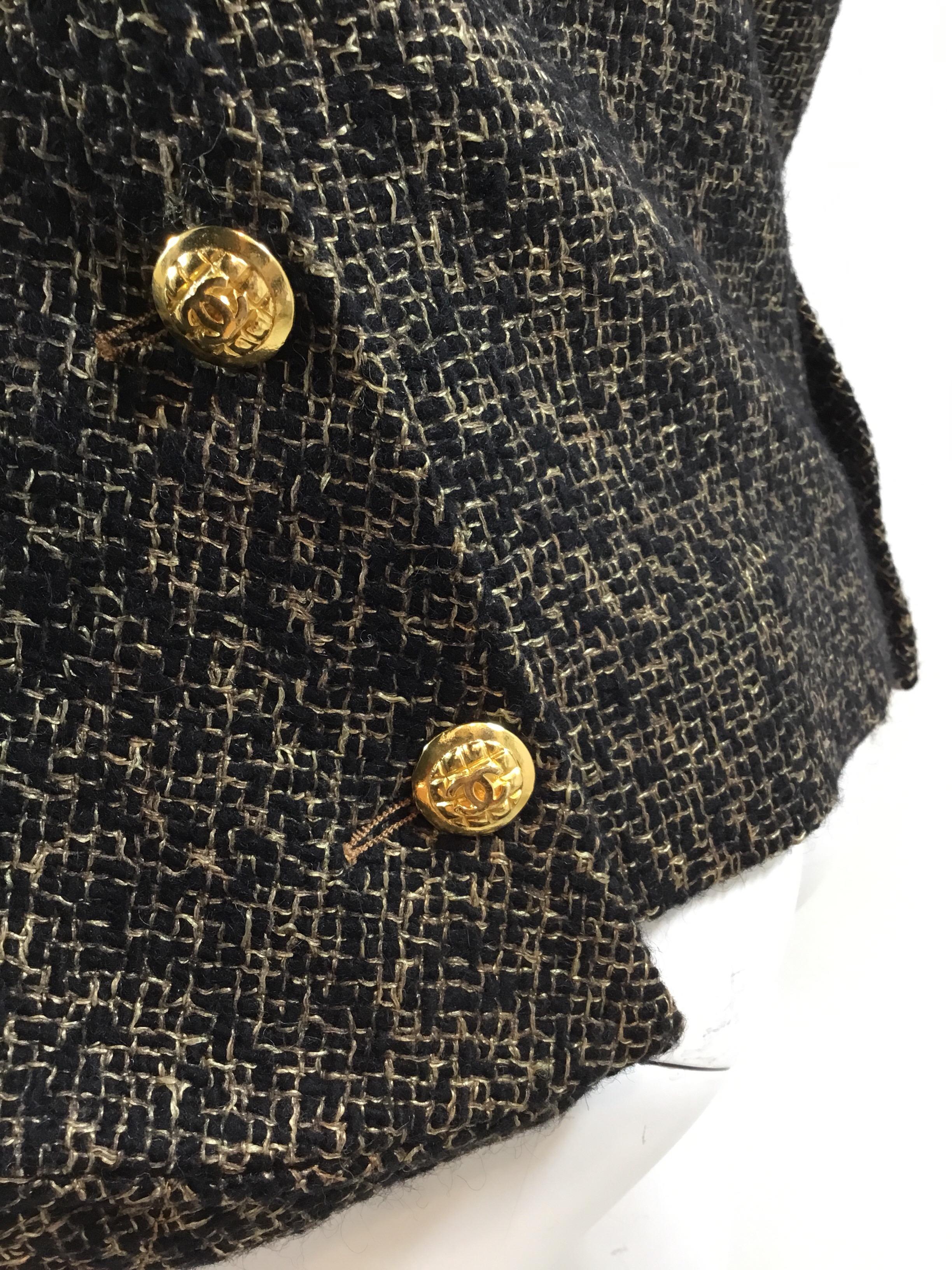 Chanel Black & Gold Tweed Knit Peplum Jacket In Excellent Condition In Carmel, CA