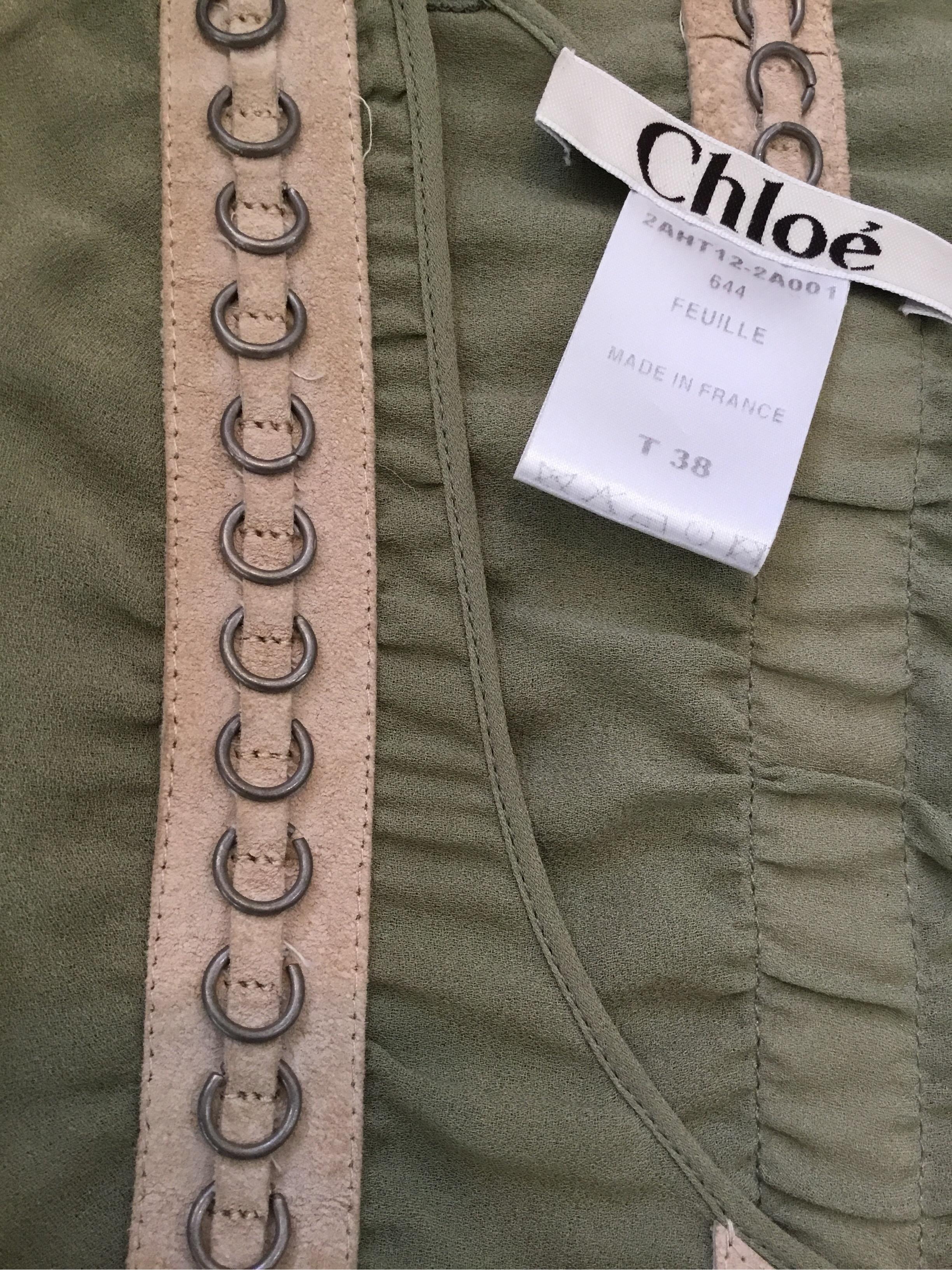 Chloé Silk Blouse with Rivet & Suede Detail In Excellent Condition In Carmel, CA