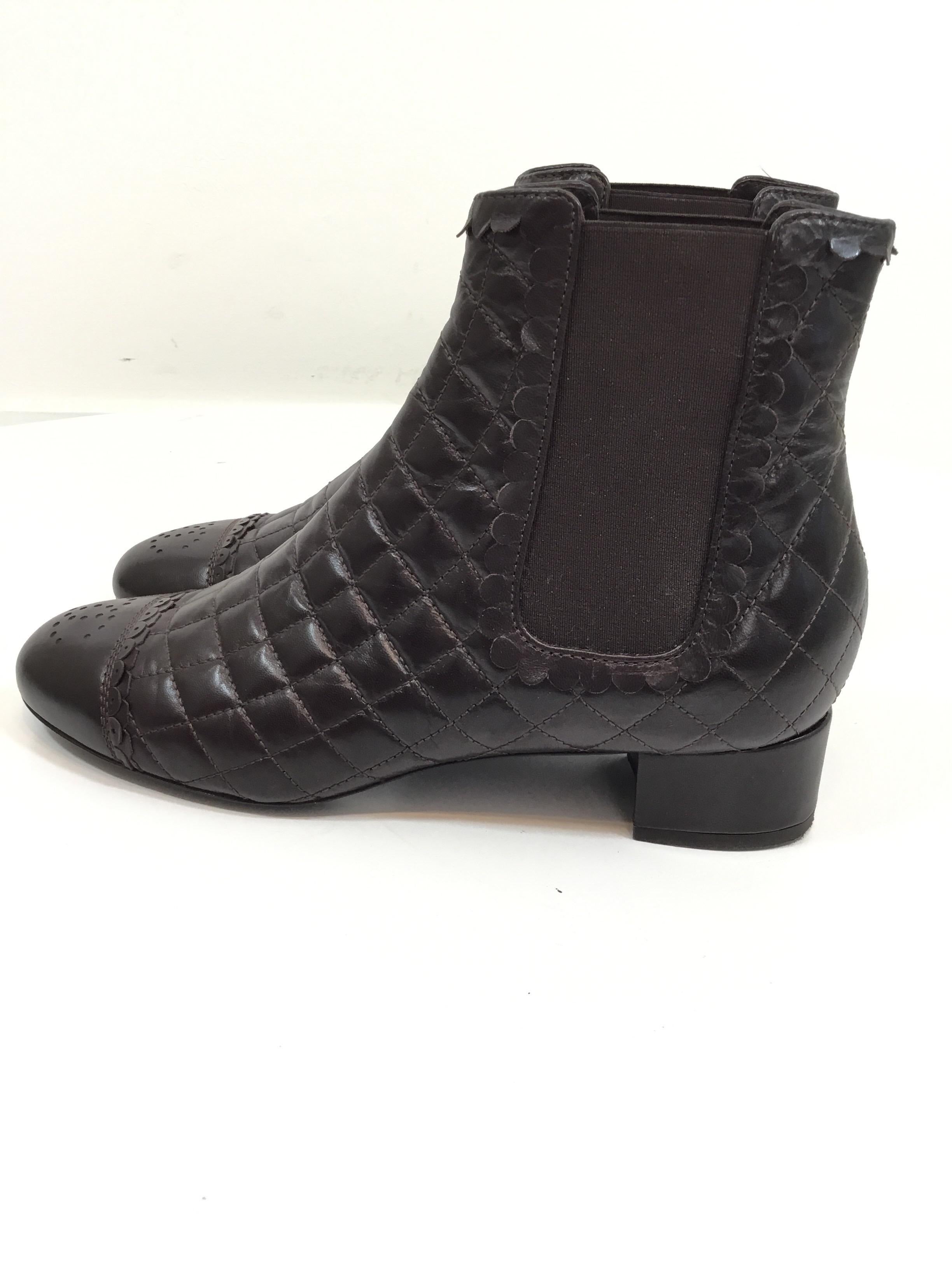 Black Chanel Quilted Leather Booties, 38