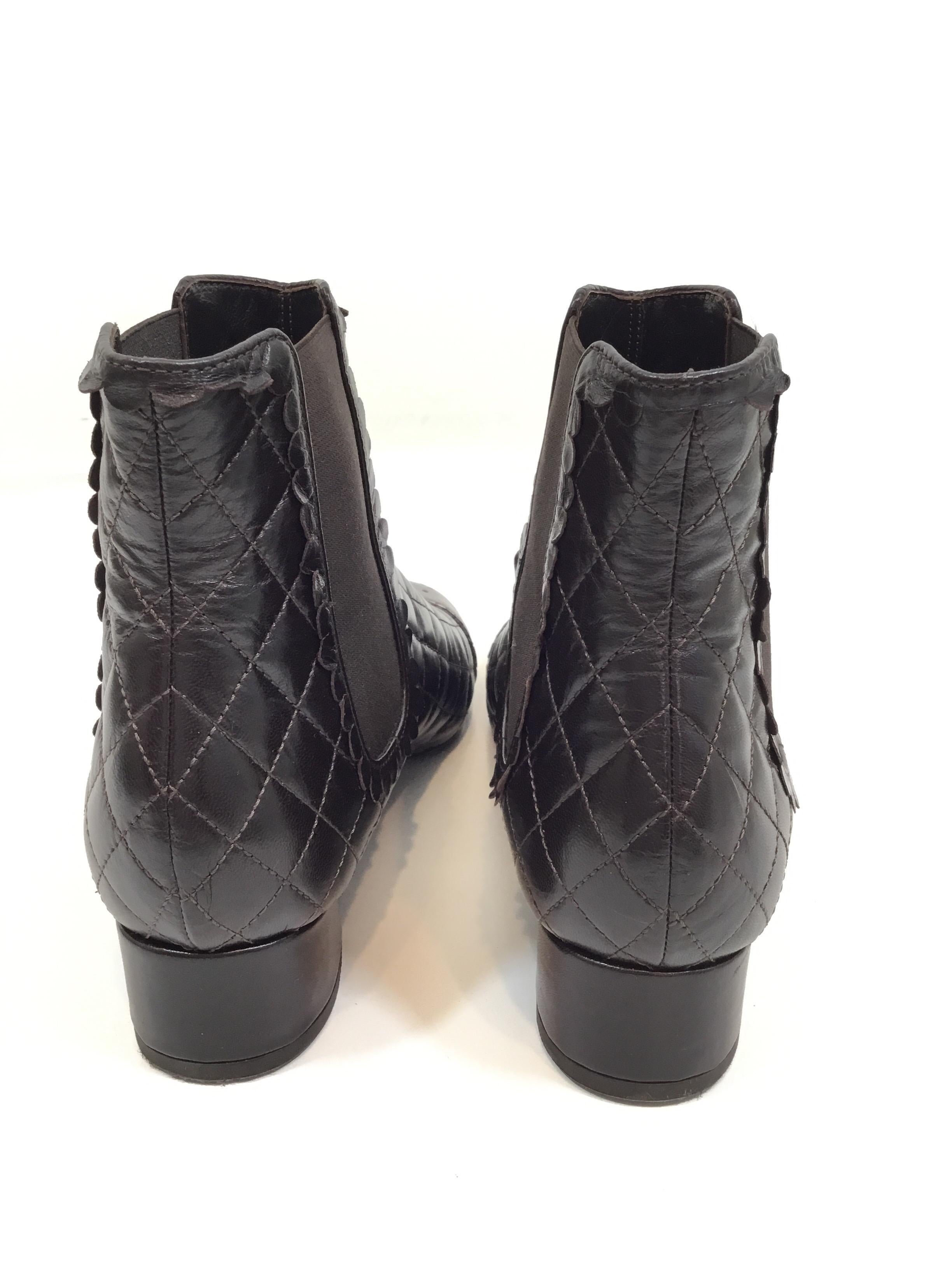 Chanel Quilted Leather Booties, 38 In Excellent Condition In Carmel, CA