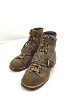 Chanel Suede Distressed Combat Boots, 36