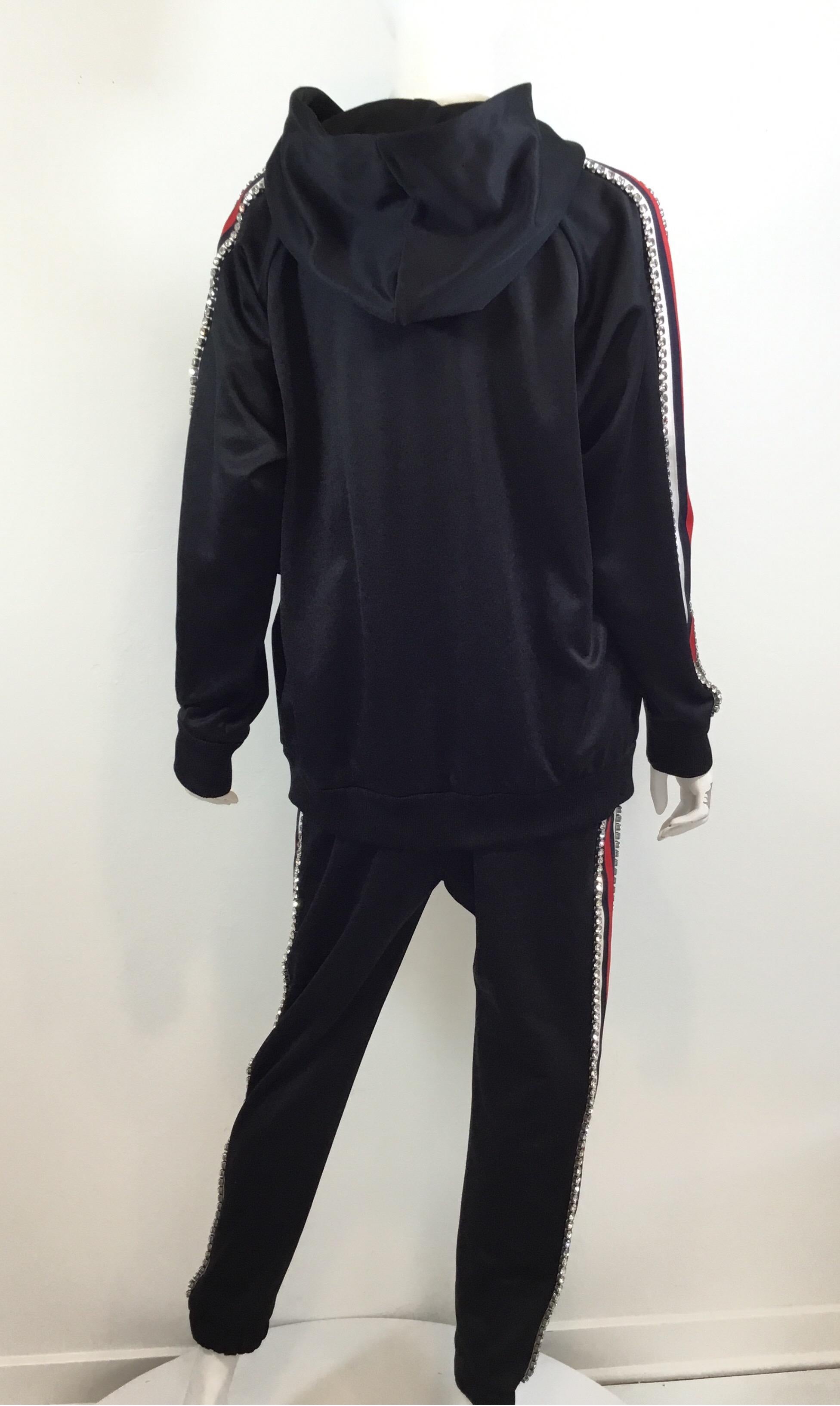 Black Gucci Swarovski Crystal Embellished Tech Jersey Track Suit
