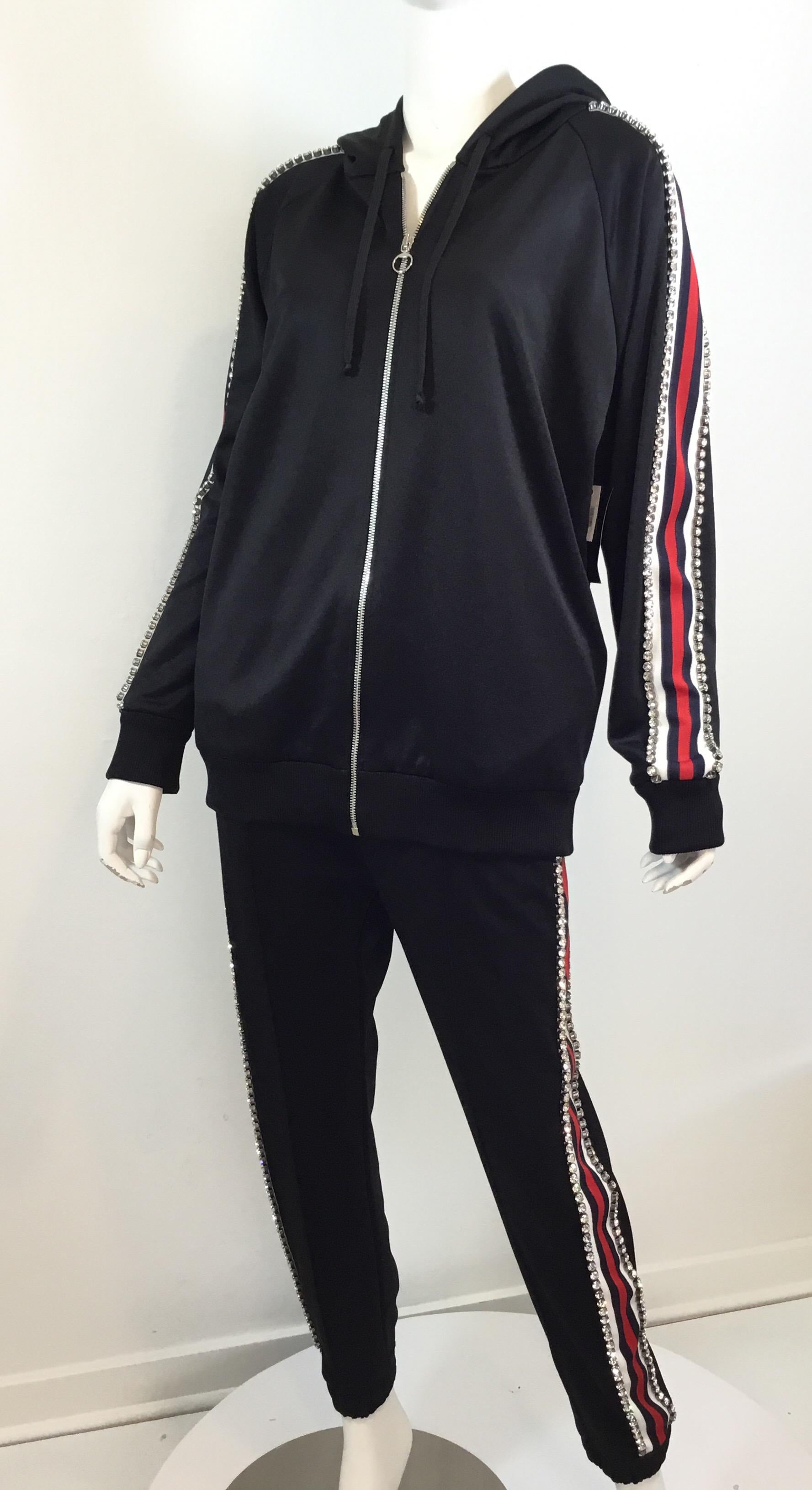 Gucci Swarovski Crystal Embellished Tech Jersey Track Suit In New Condition In Carmel, CA