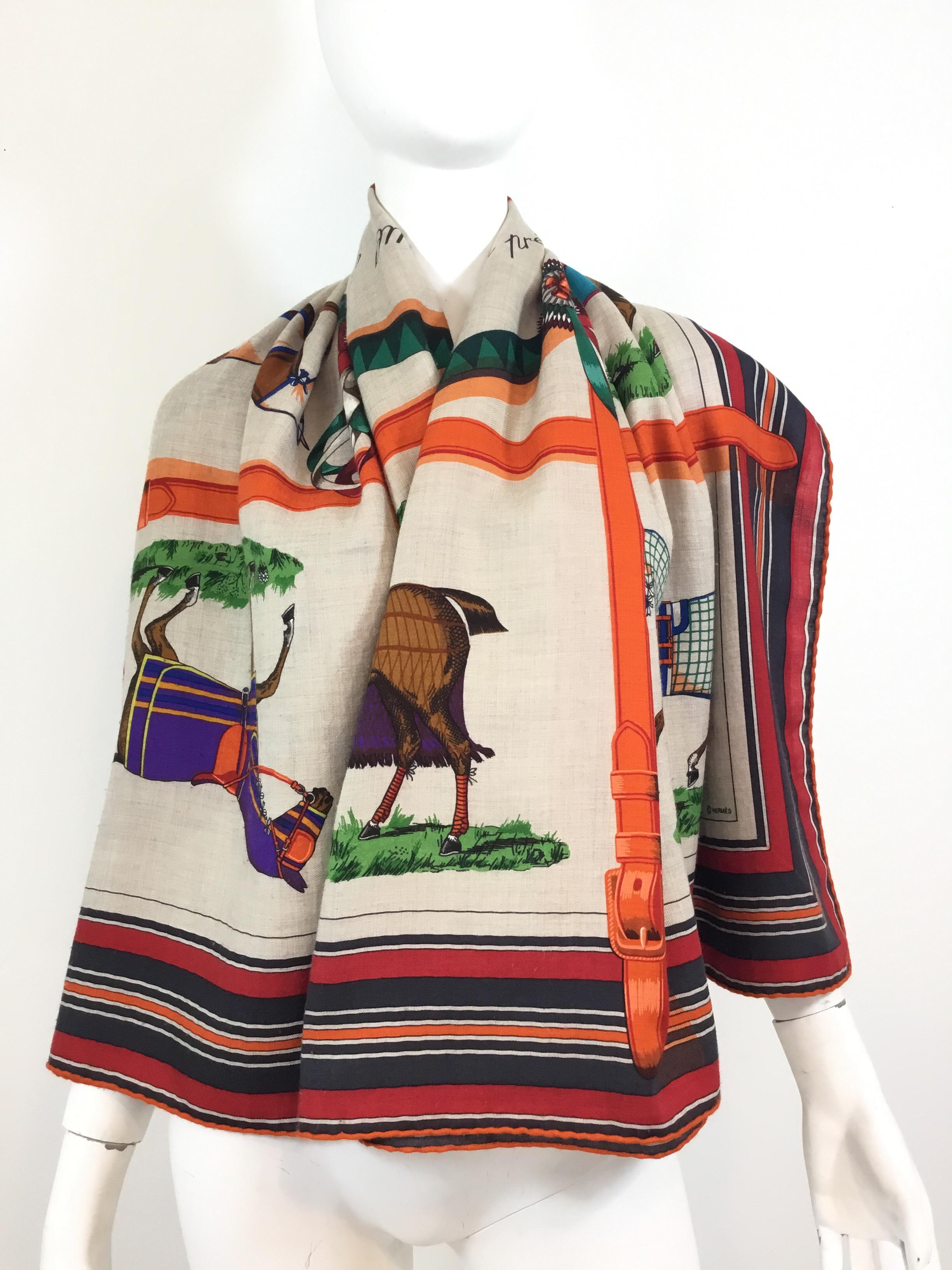Hermes Couvertures et Tenues de Jour Shawl, composed of 65% cashmere and 35% silk, made in France. Excellent condition with the exception of one small pull as shown in the photos. 

Measurements: 55” x 55” (139.7cm x 139.7cm)
