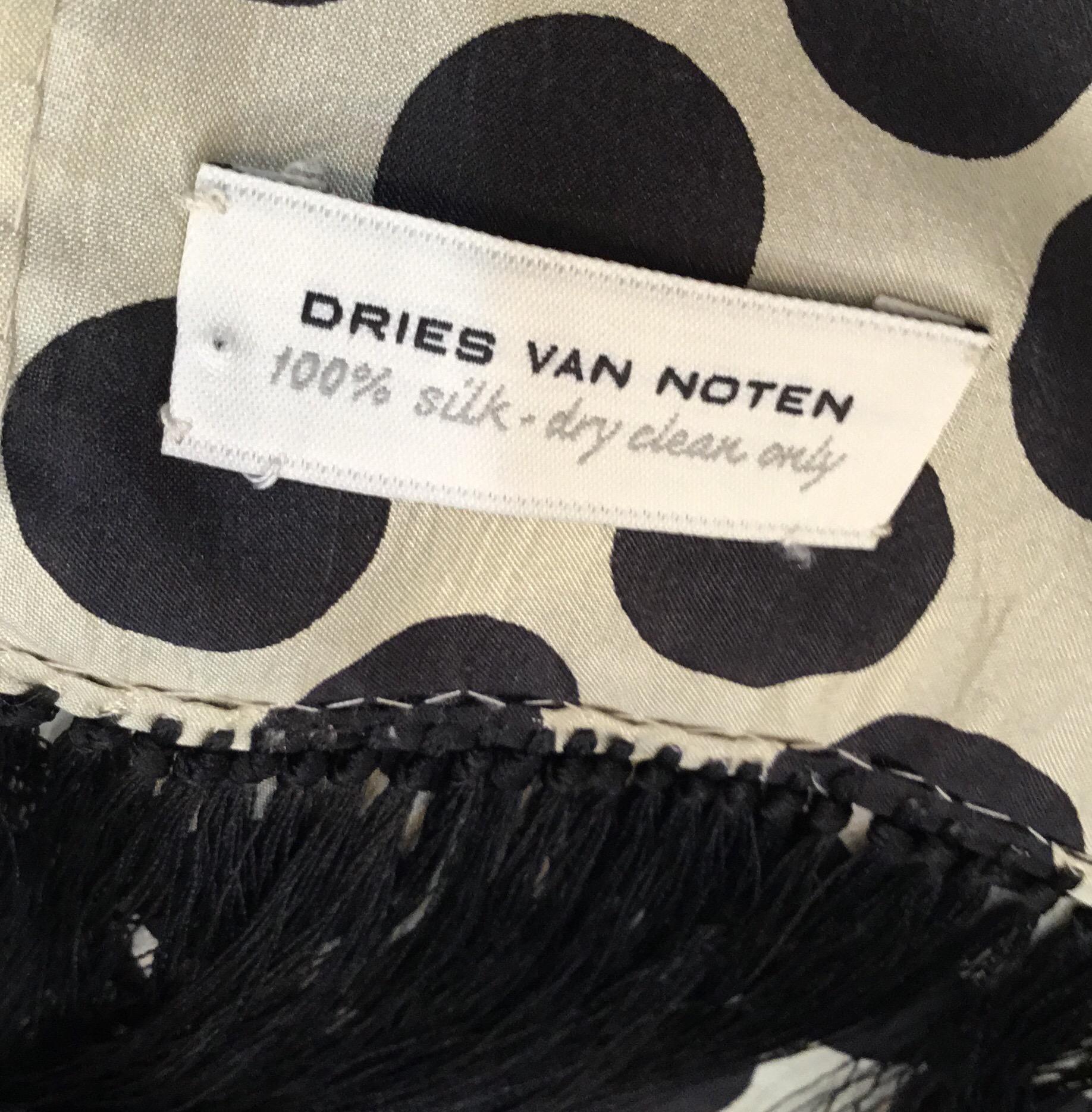 Black Dries Van Noten Embellished Fringe Silk Scarf