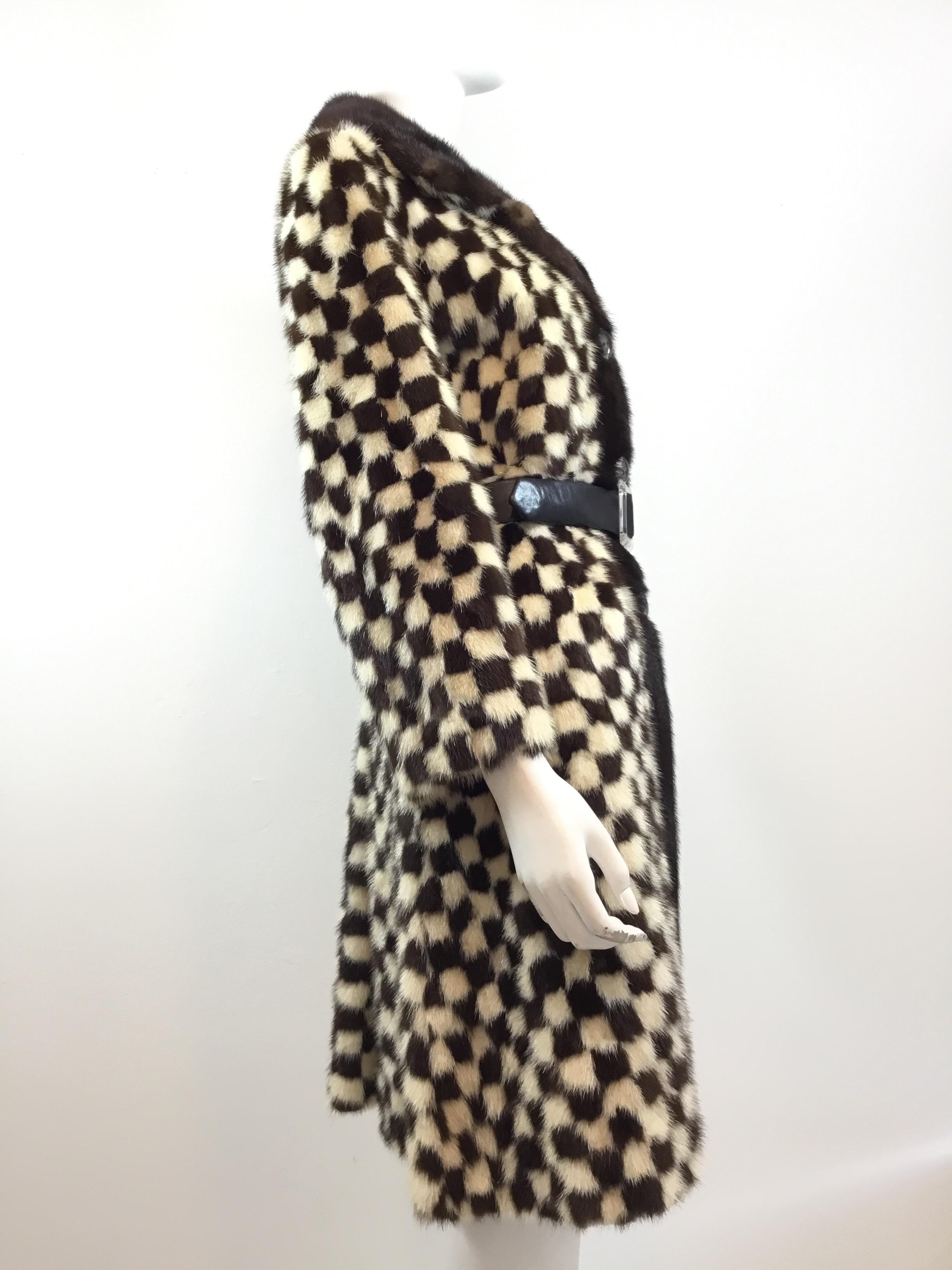 Black Saks Fifth Avenue Vintage Checkered Mink Fur Coat
