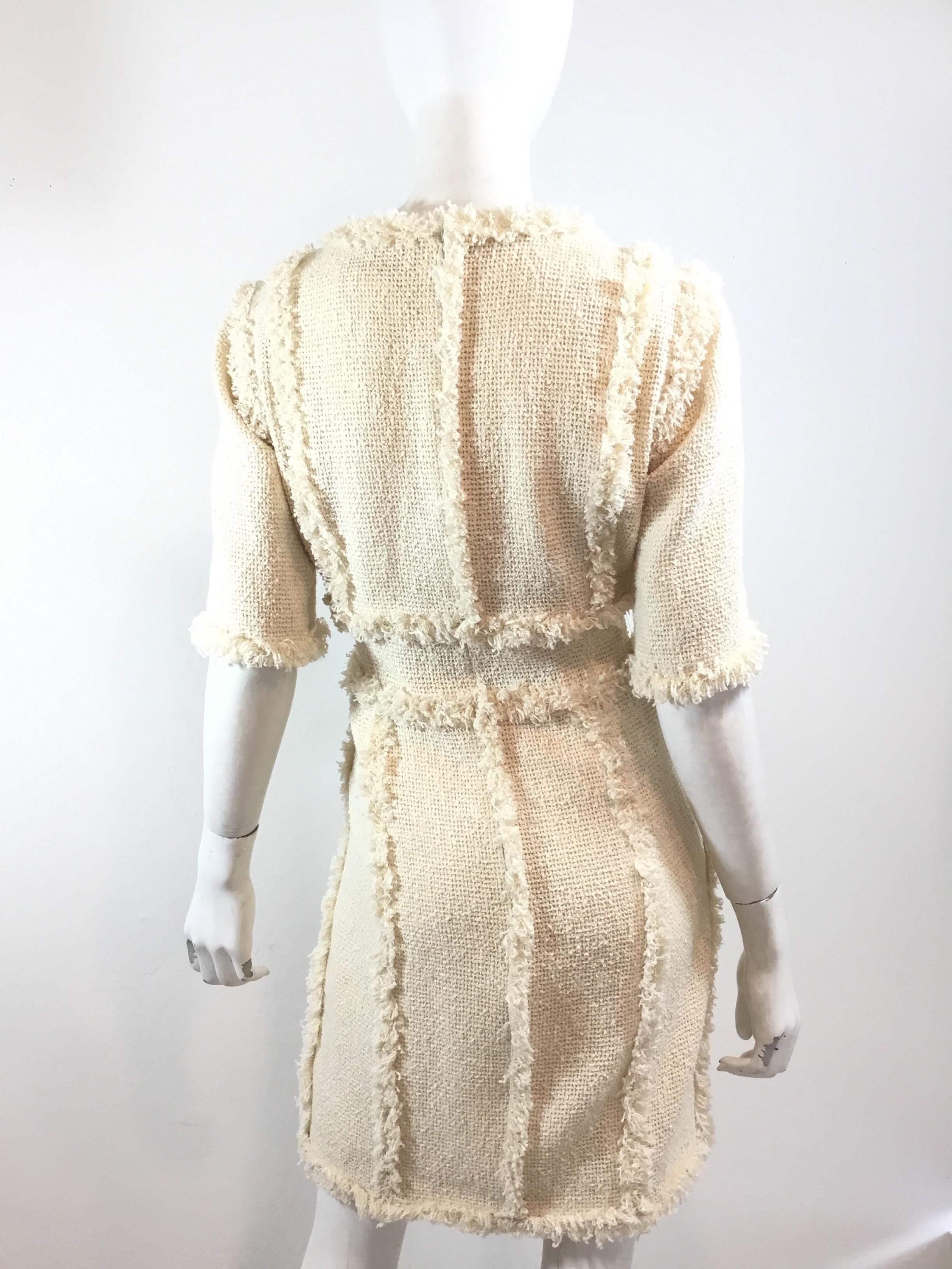 Beige Chanel Fringe Tweed Knit Dress