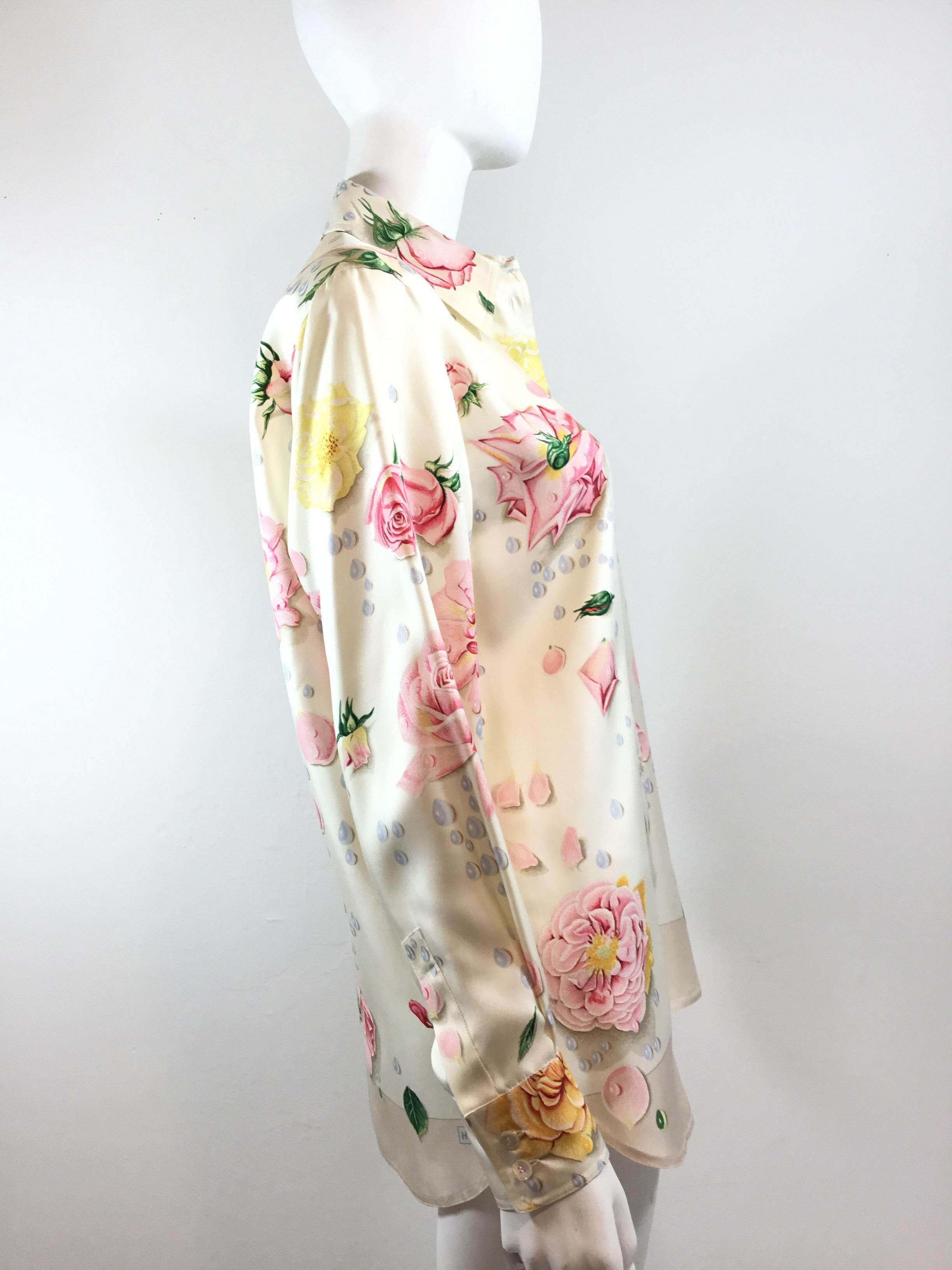 Women's Hermes Silk Rose Print Blouse