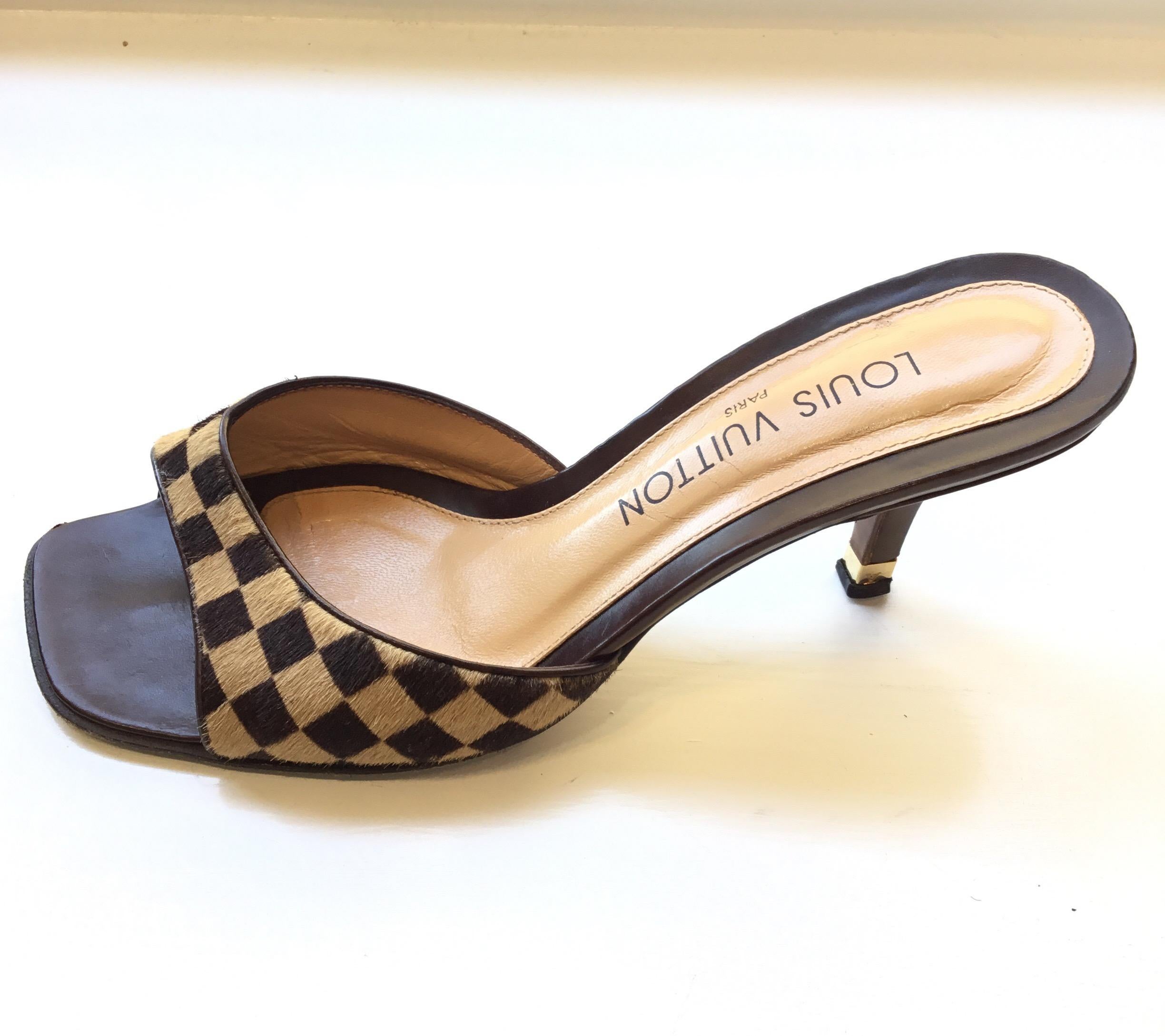 Louis Vuitton Pony Hair Damier Heels, 37 In Good Condition In Carmel, CA