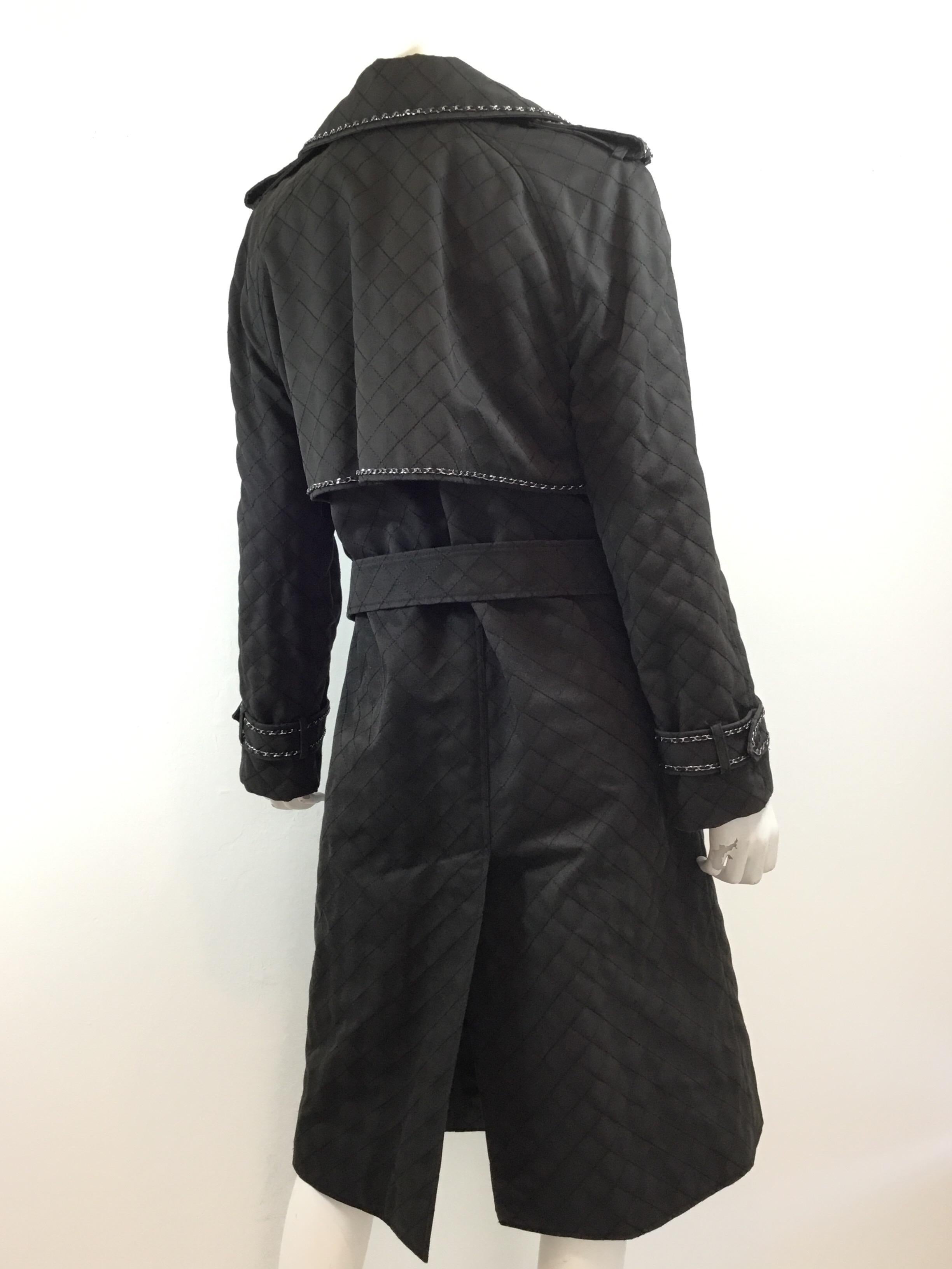 Black Chanel Trench Coat with Chain Trim 2004 A