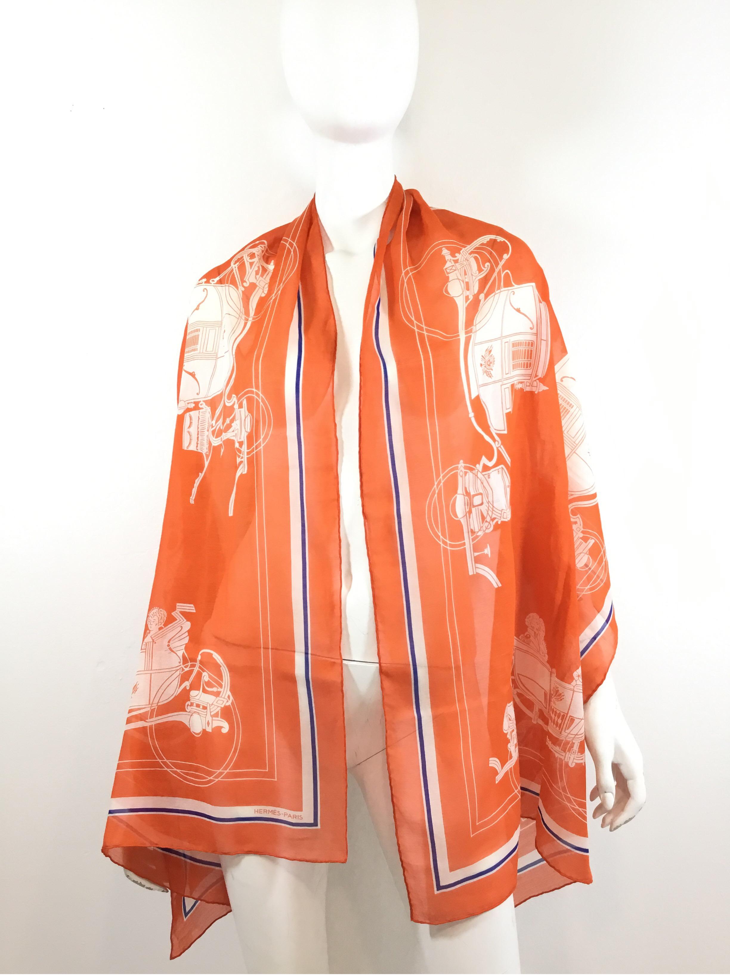 Orange Hermes Paris Long Silk-Blend Scarf