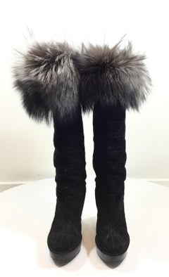 Christian Dior Cannage Suede Boots with Fox Fur