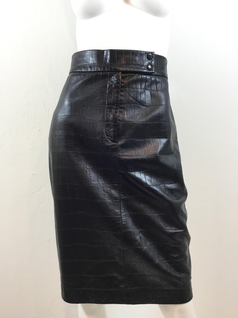 Ralph Lauren Collection Leather Skirt with Croc Design at 1stDibs