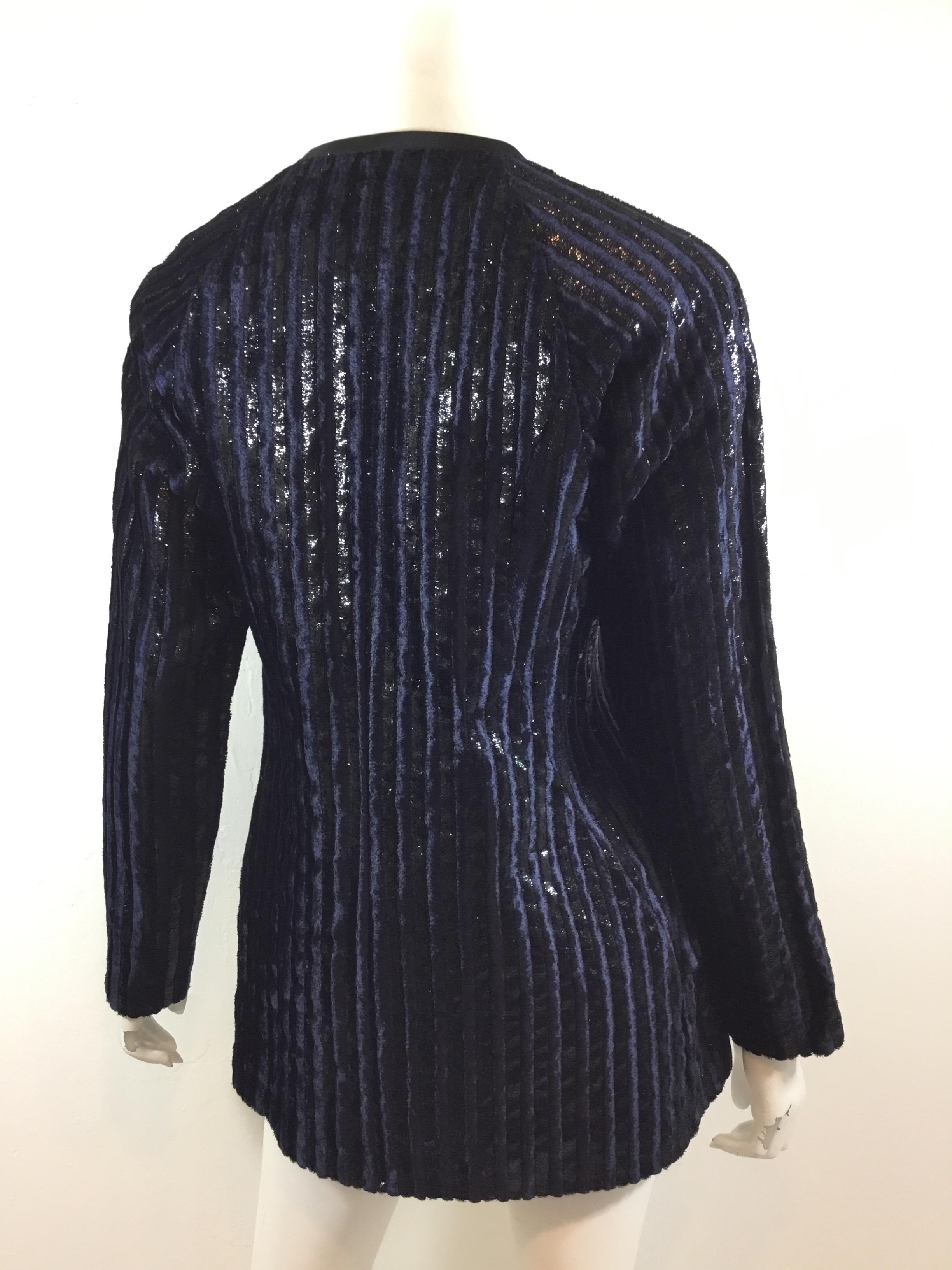 Black Geoffrey Beene Vintage Velvet and Lamé Panel Jacket with Rhinestone Buttons For Sale