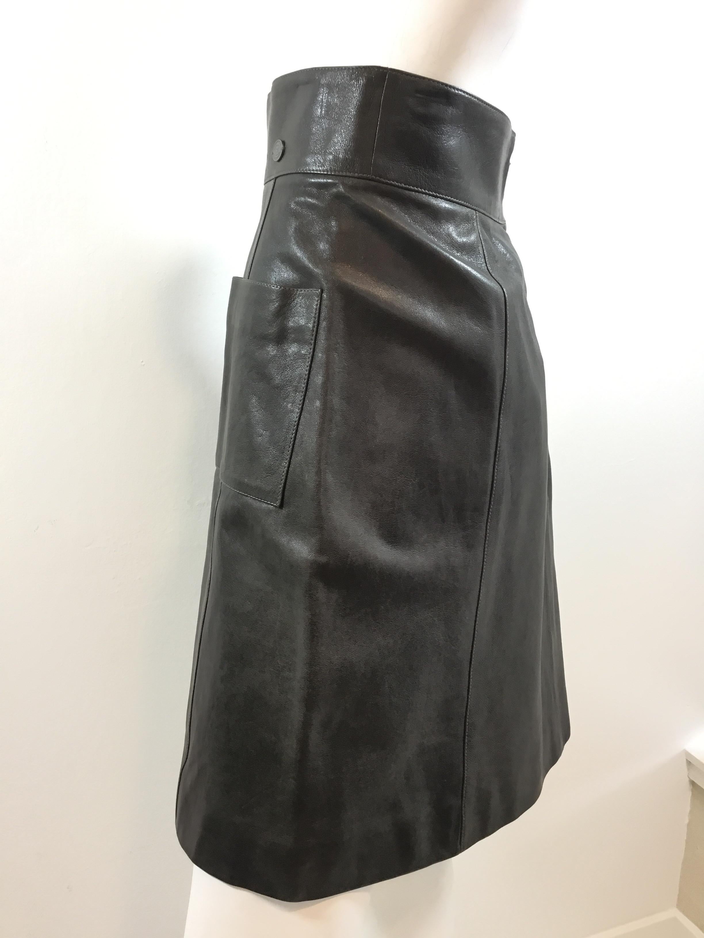 Black Chanel 2007 A Lambskin Leather Skirt