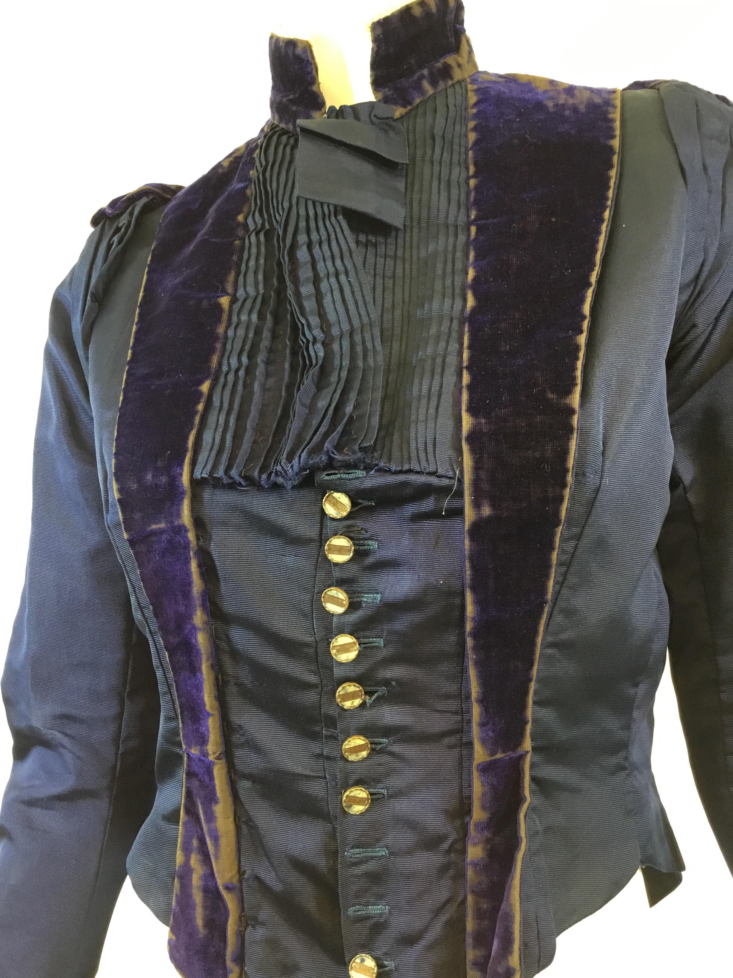 Black Victorian Navy Blue Velvet Jacket 1800's 