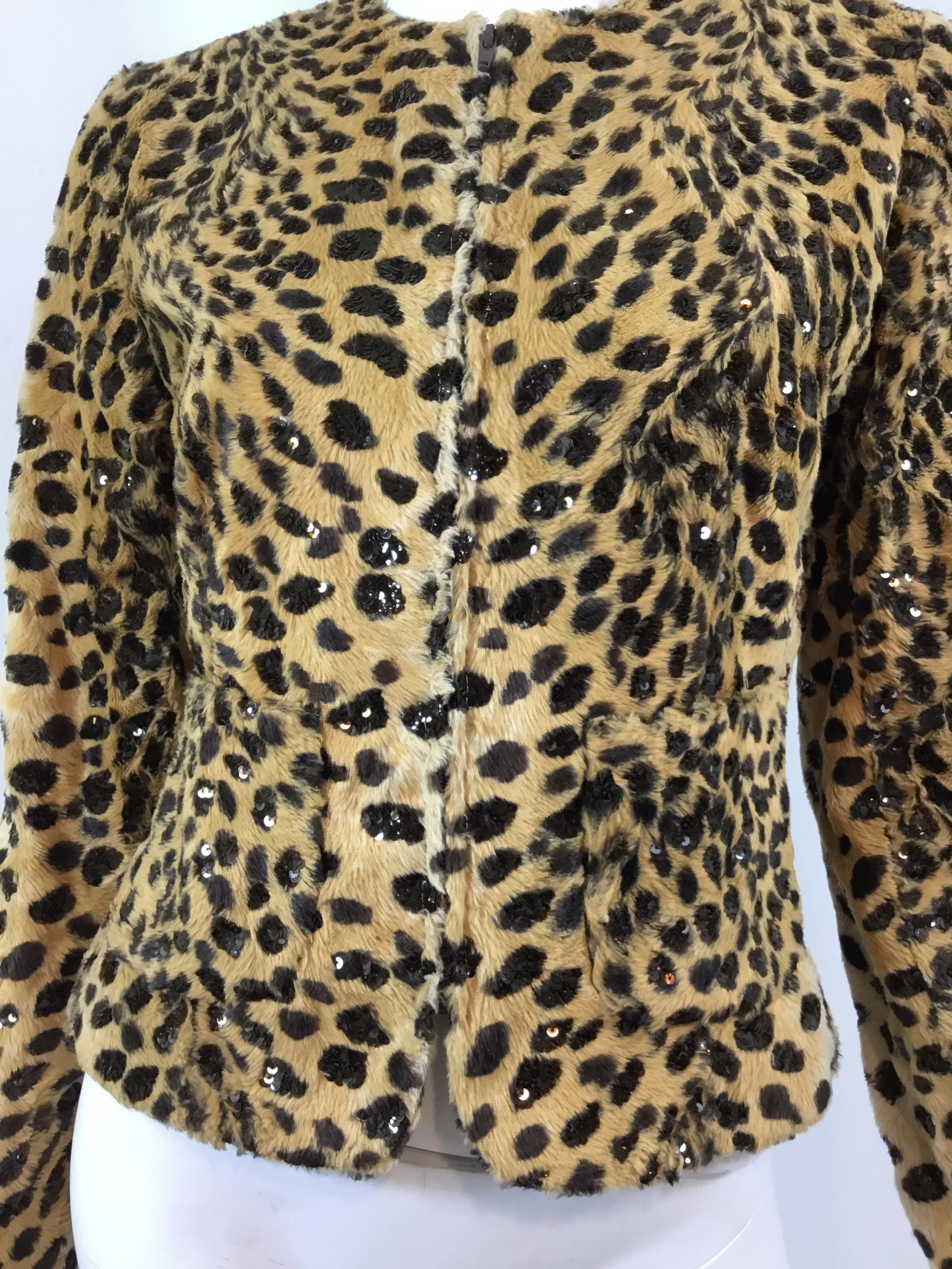 Brown Valentino Leopard Print Jacket with Sequins