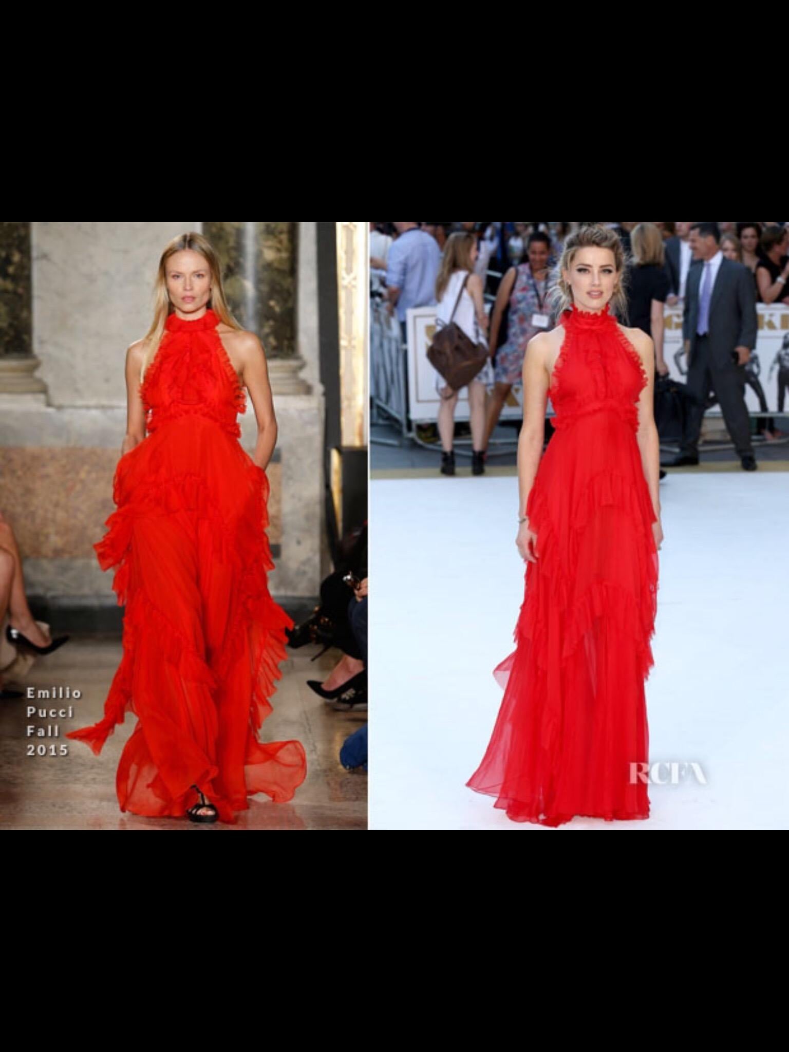 Red Peter Dundas for Emilio Pucci Silk Chiffon Halter Gown Fall 2015