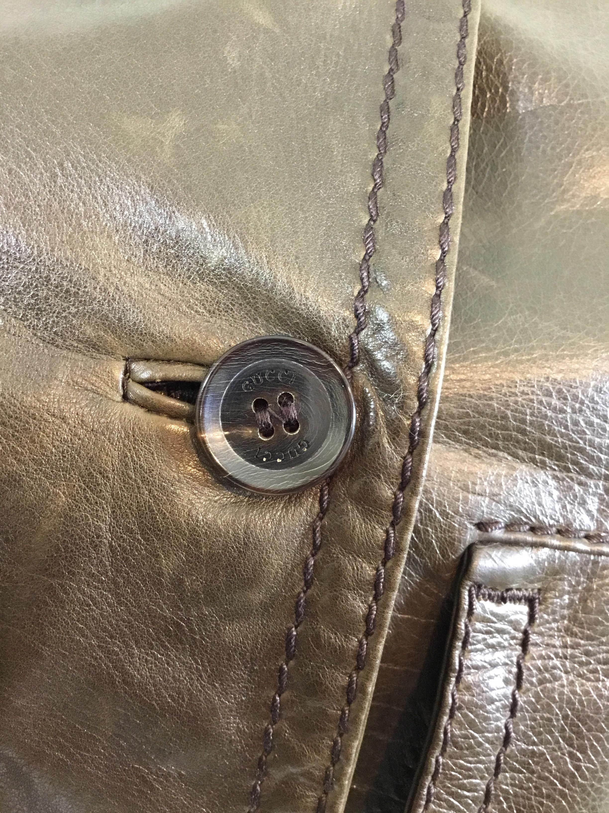 Gucci Brown Leather Bomber Jacket  In Excellent Condition In Carmel, CA