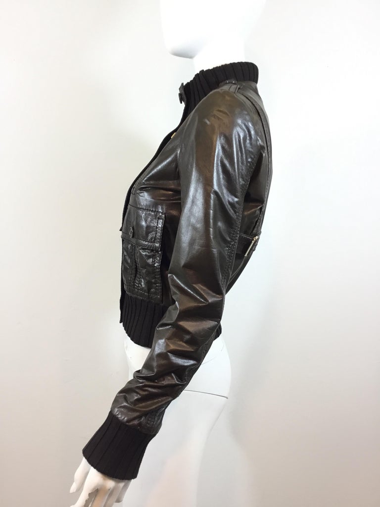 Gucci Brown Leather Bomber Jacket For Sale at 1stdibs