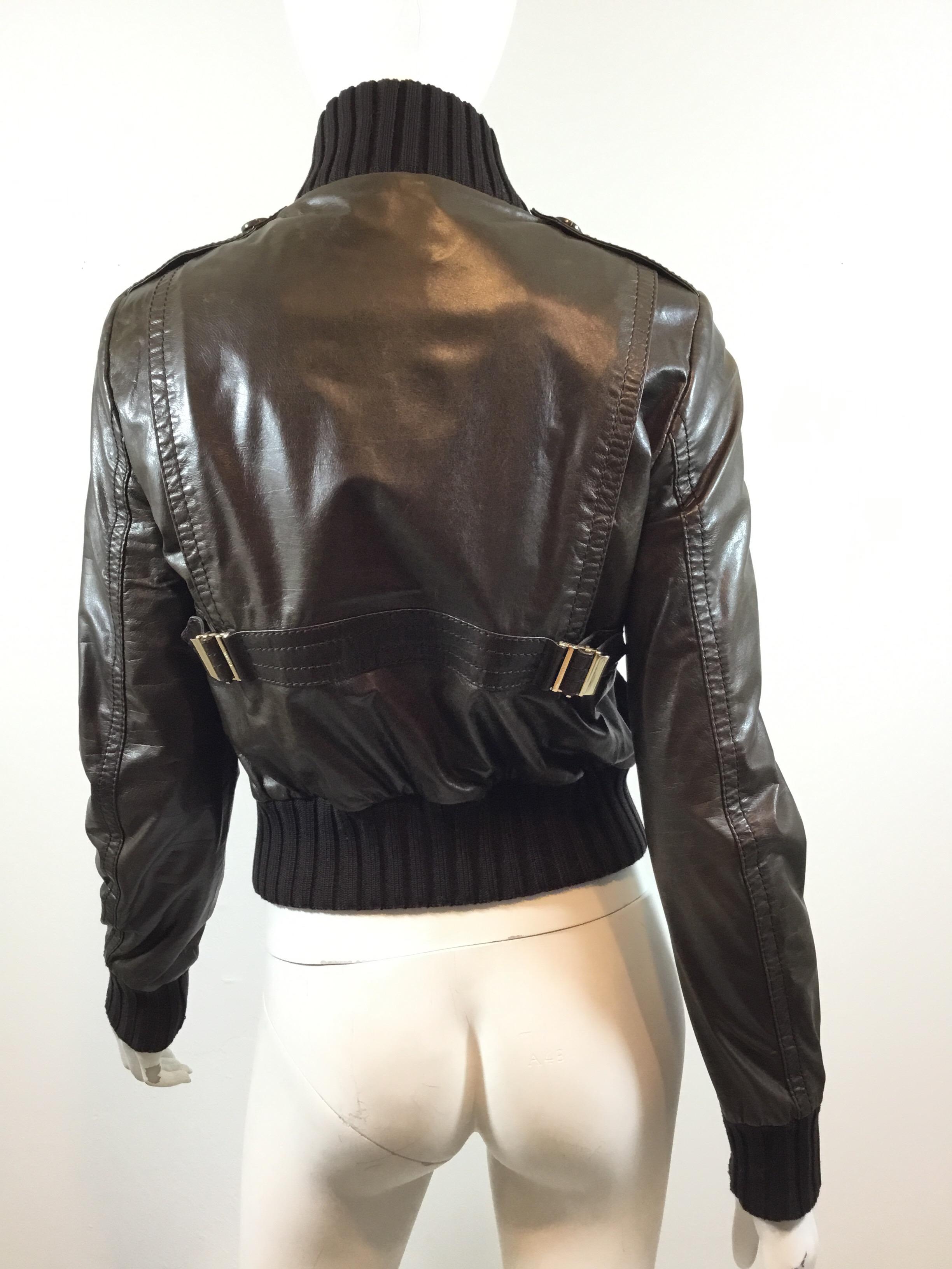 Gucci Brown Leather Bomber Jacket  1